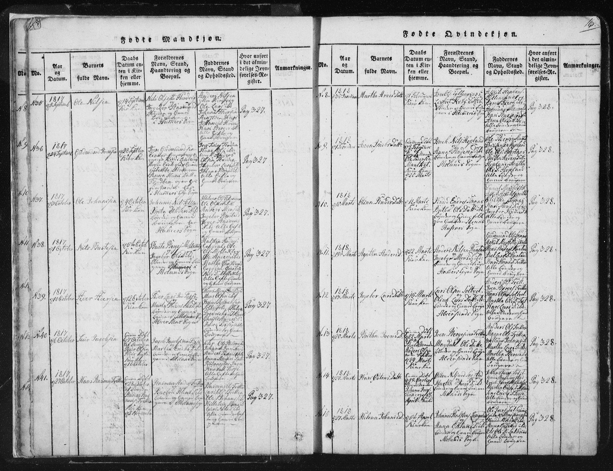 Hamre sokneprestembete, SAB/A-75501/H/Ha/Haa/Haaa/L0010: Parish register (official) no. A 10, 1816-1826, p. 16
