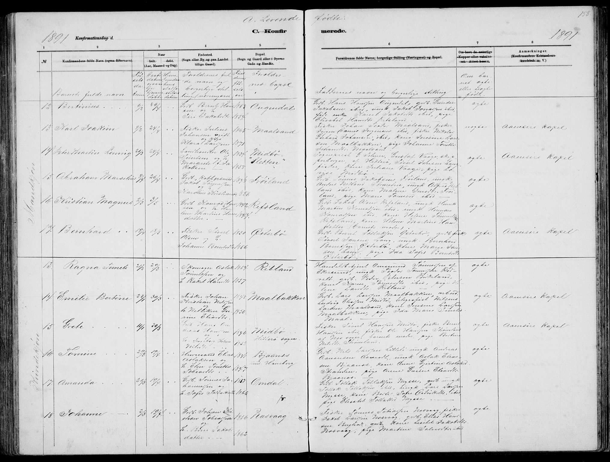 Sokndal sokneprestkontor, AV/SAST-A-101808: Parish register (copy) no. B 4, 1880-1891, p. 158