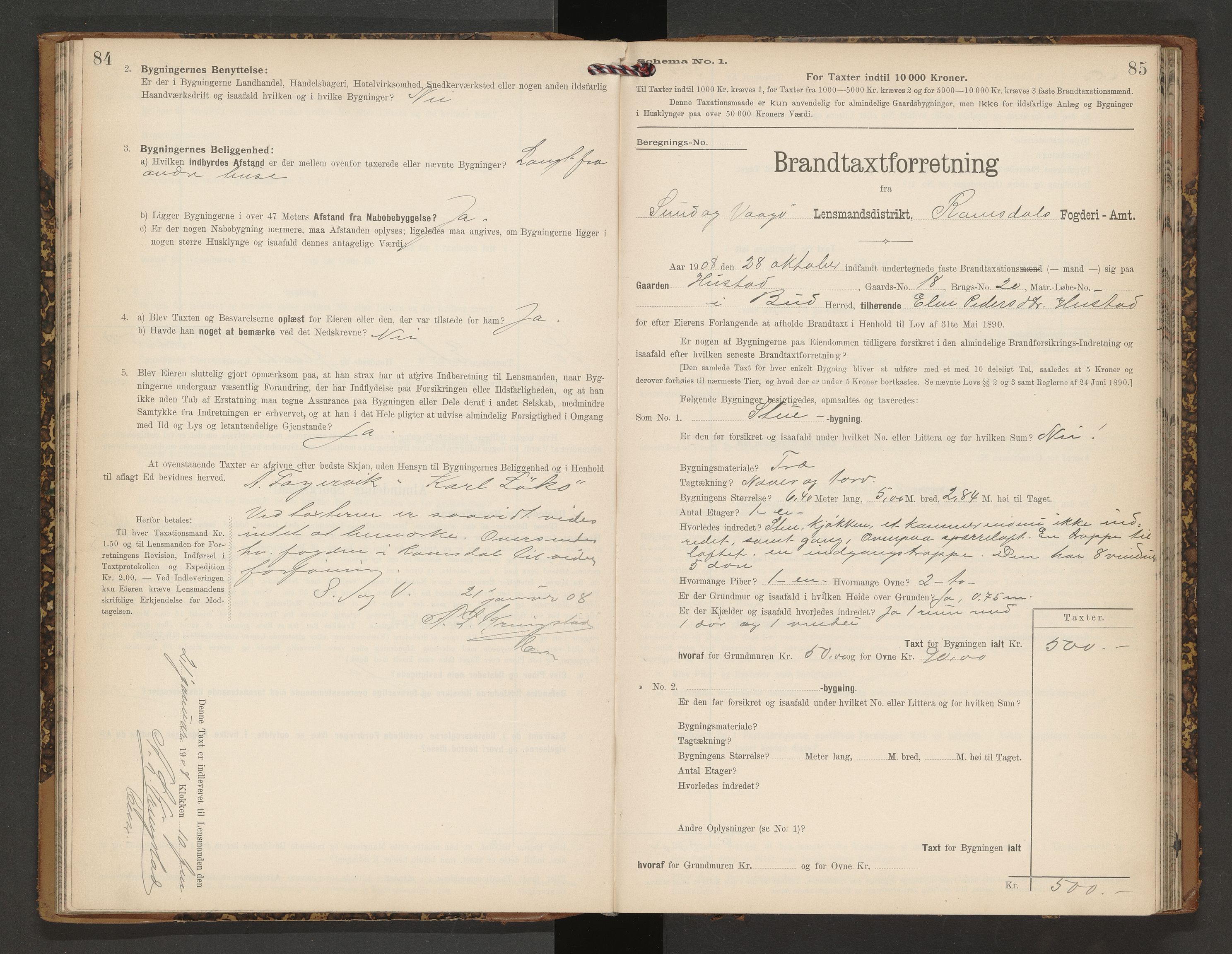 Norges Brannkasse Vågøy og Sund, AV/SAT-A-5504/Fb/L0002: Branntakstprotokoll, 1904-1913, p. 84-85