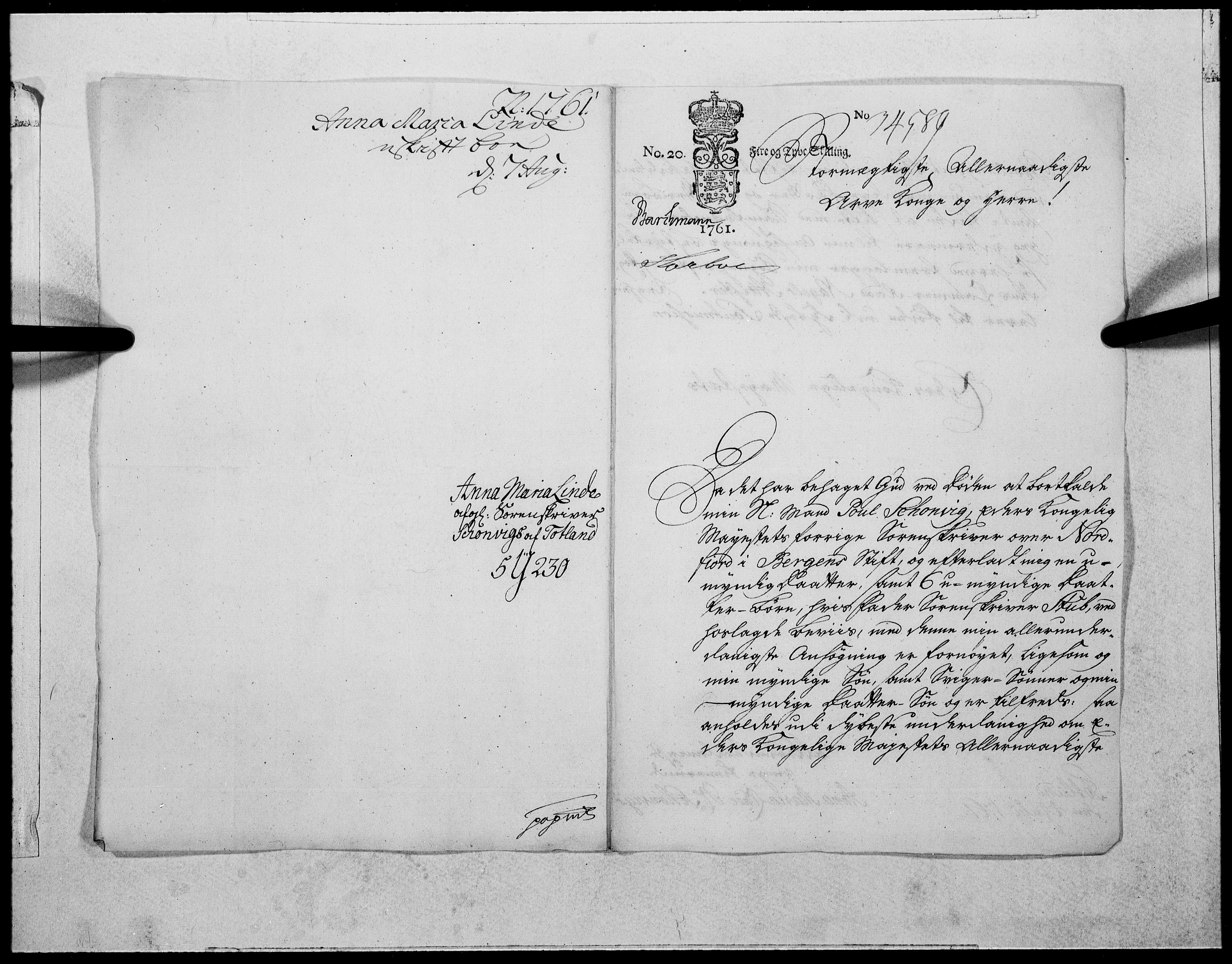 Danske Kanselli 1572-1799, RA/EA-3023/F/Fc/Fcc/Fcca/L0182: Norske innlegg 1572-1799, 1761, p. 67