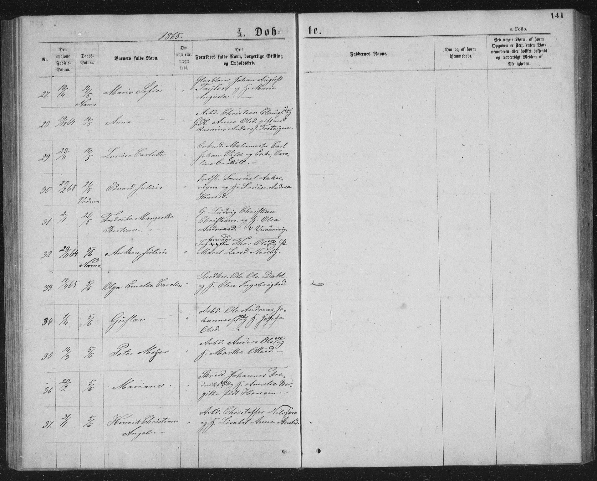 Ministerialprotokoller, klokkerbøker og fødselsregistre - Nord-Trøndelag, AV/SAT-A-1458/768/L0566: Parish register (official) no. 768A01, 1836-1865, p. 141