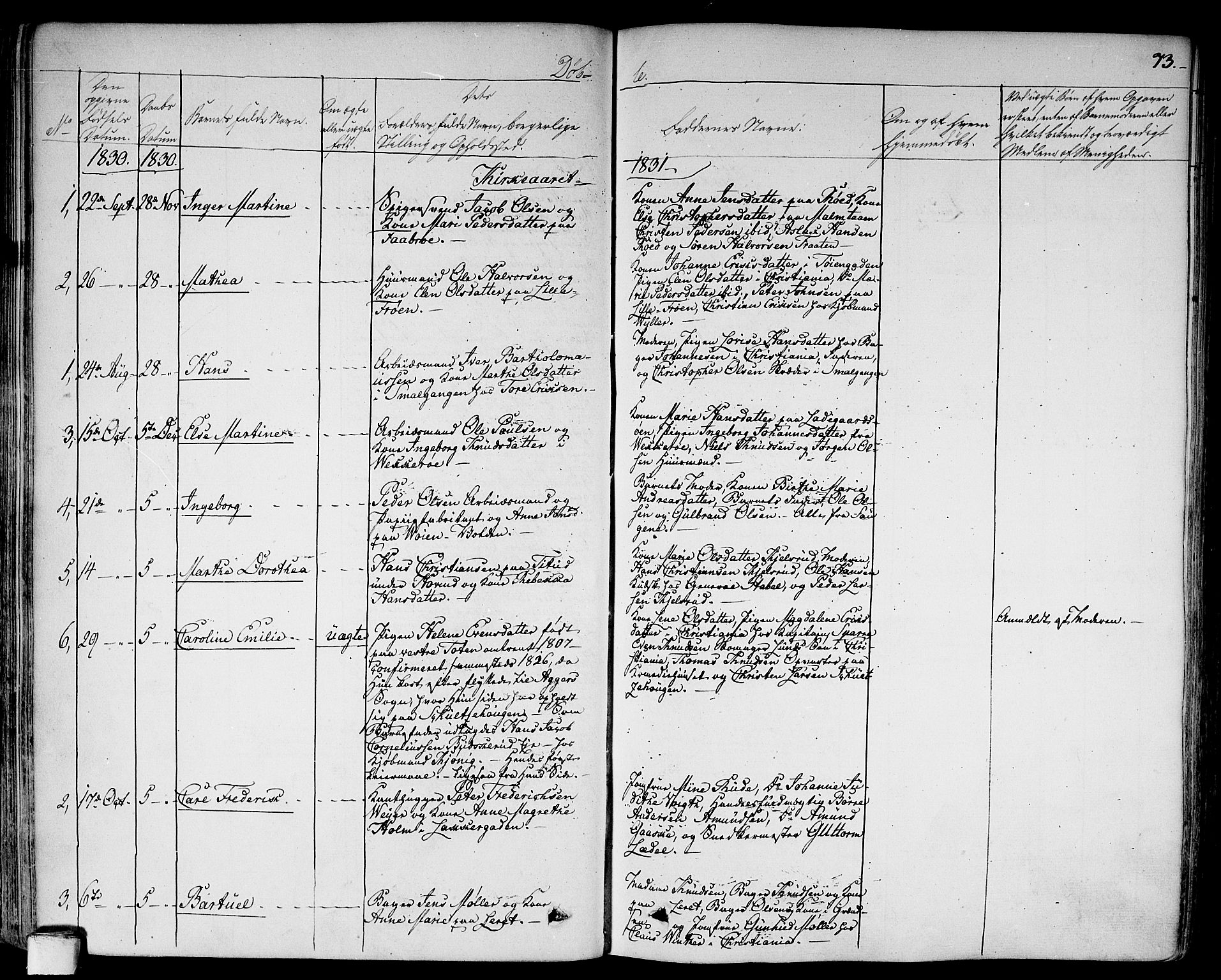 Aker prestekontor kirkebøker, SAO/A-10861/F/L0013: Parish register (official) no. 13, 1828-1837, p. 73