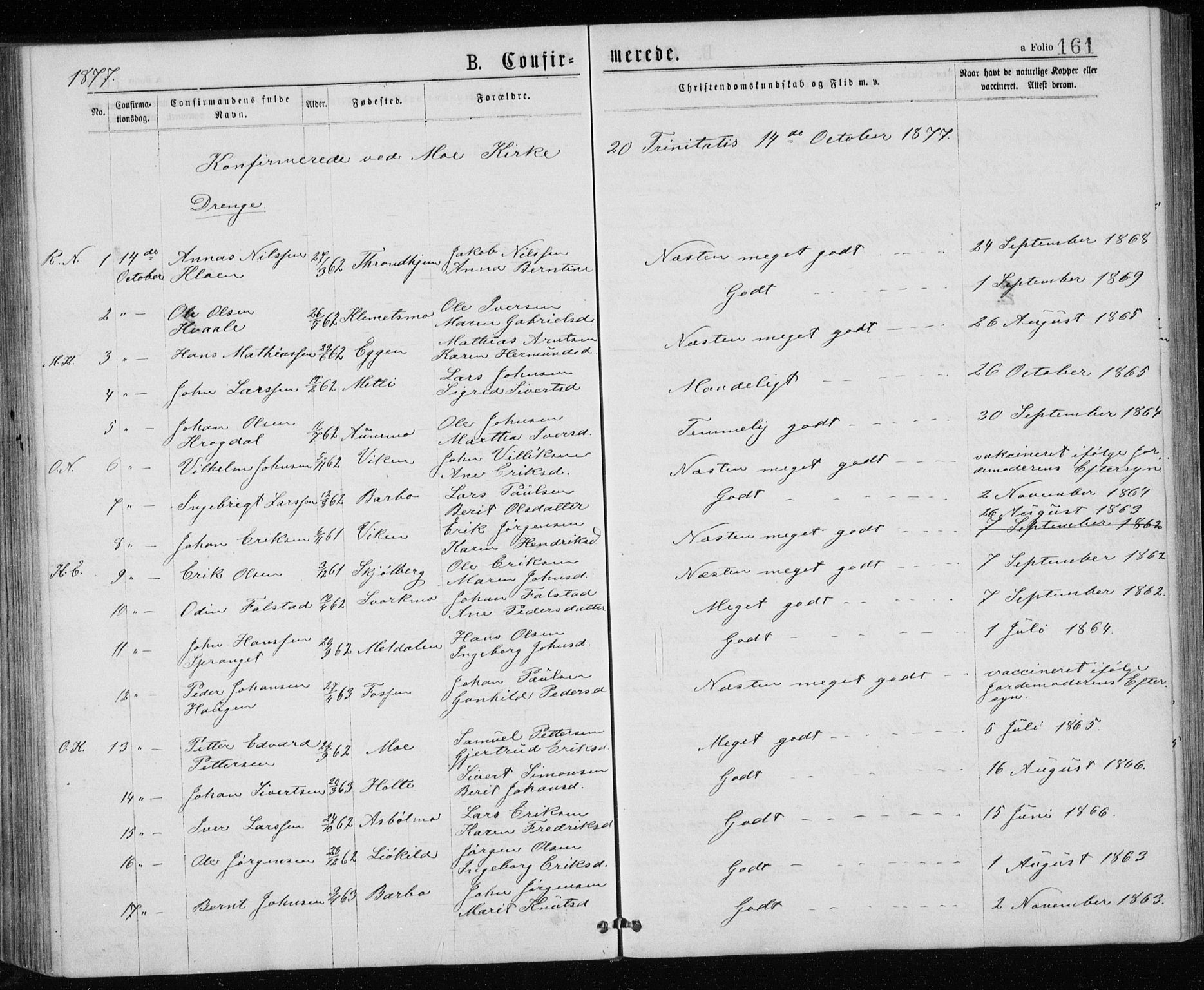 Ministerialprotokoller, klokkerbøker og fødselsregistre - Sør-Trøndelag, AV/SAT-A-1456/671/L0843: Parish register (copy) no. 671C02, 1873-1892, p. 161