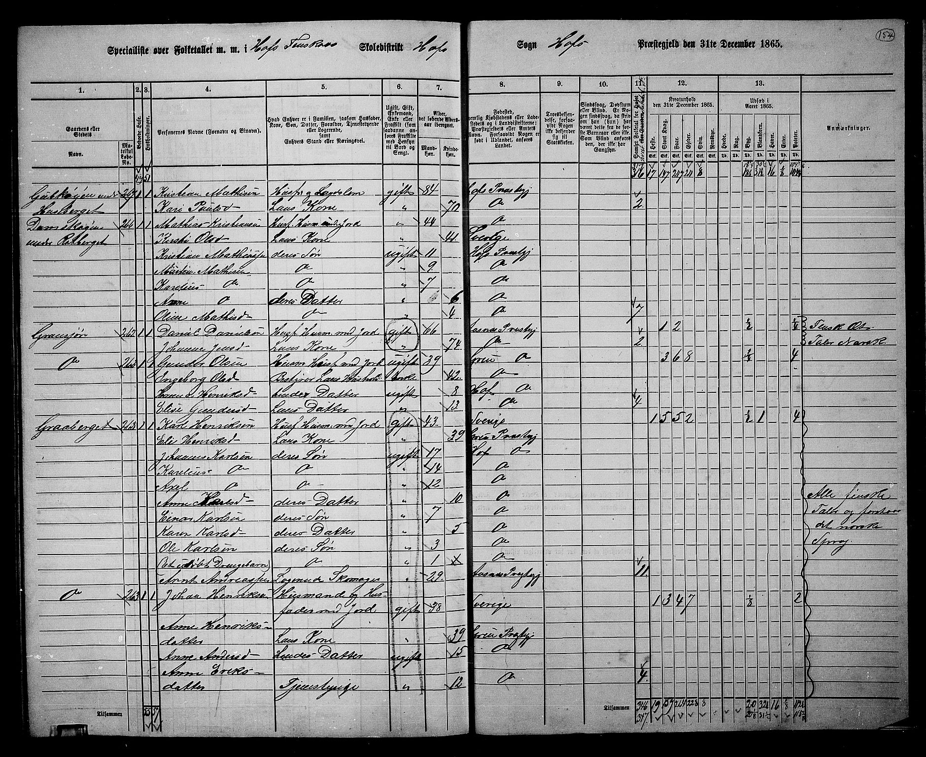RA, 1865 census for Hof, 1865, p. 140
