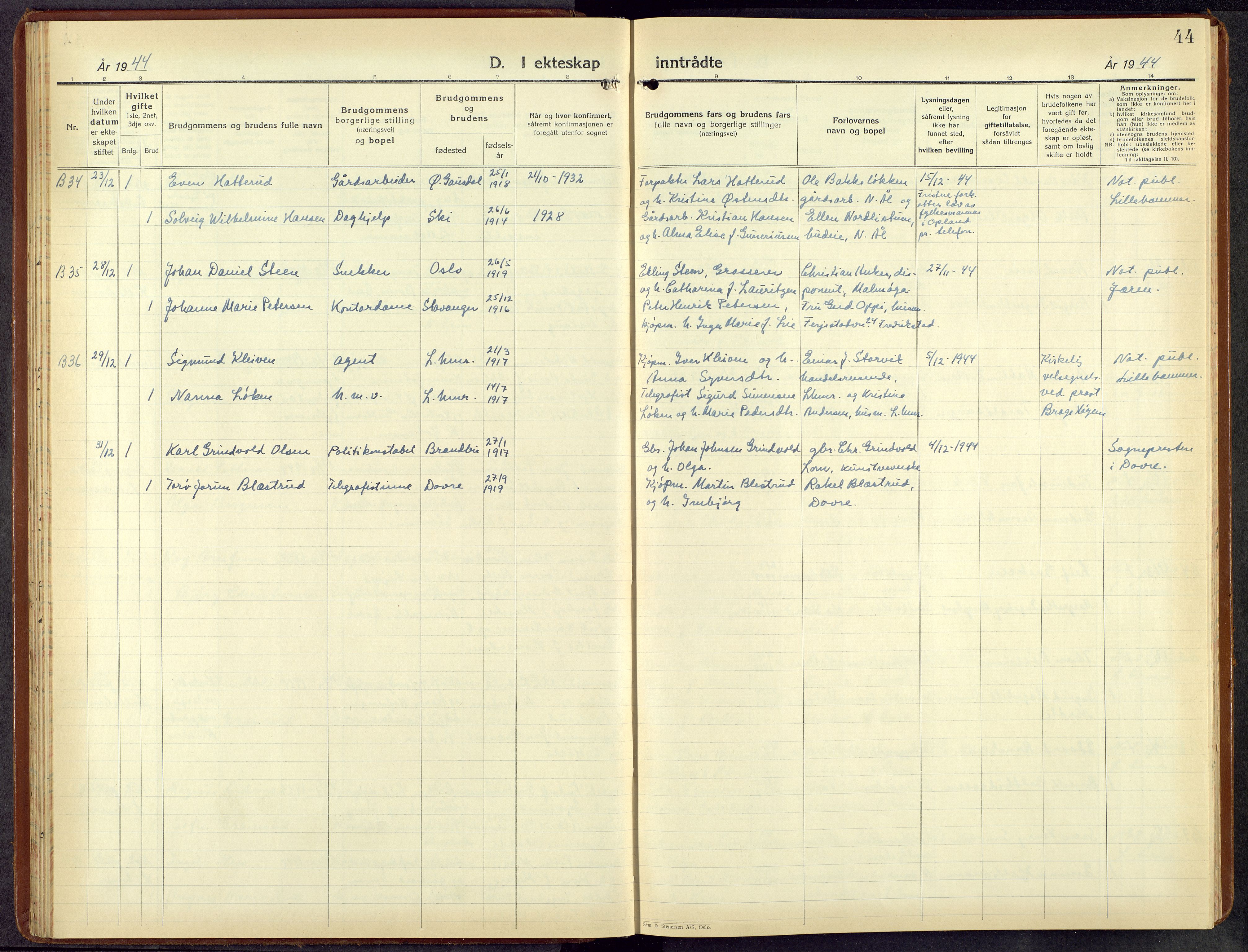 Lillehammer prestekontor, AV/SAH-PREST-088/H/Ha/Hab/L0004: Parish register (copy) no. 4, 1940-1955, p. 44