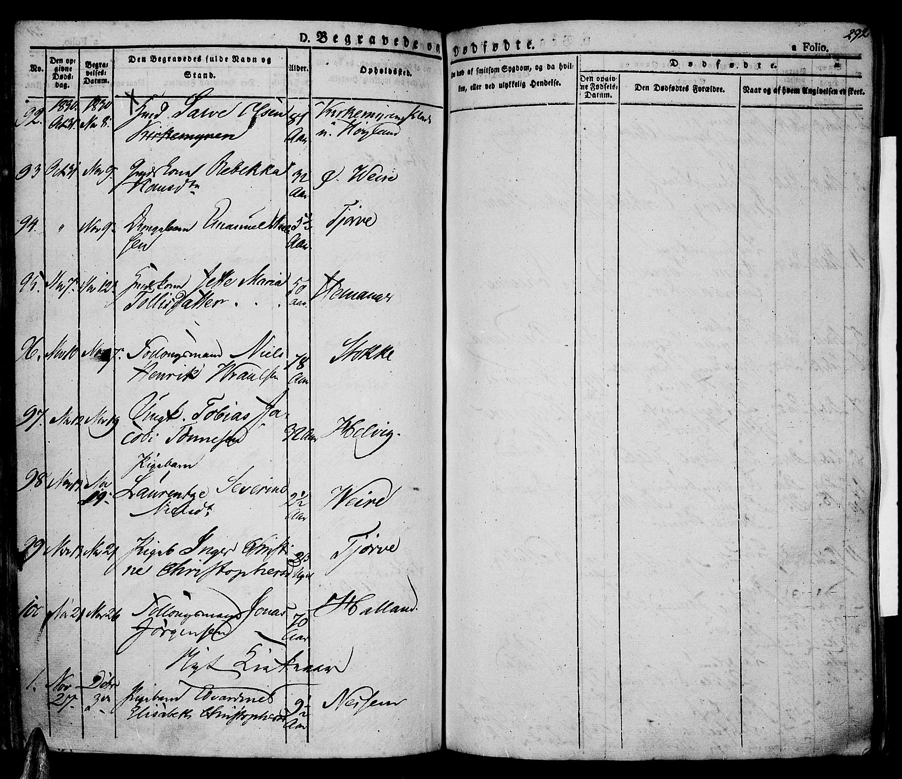 Lista sokneprestkontor, AV/SAK-1111-0027/F/Fa/L0008: Parish register (official) no. A 8, 1823-1835, p. 292