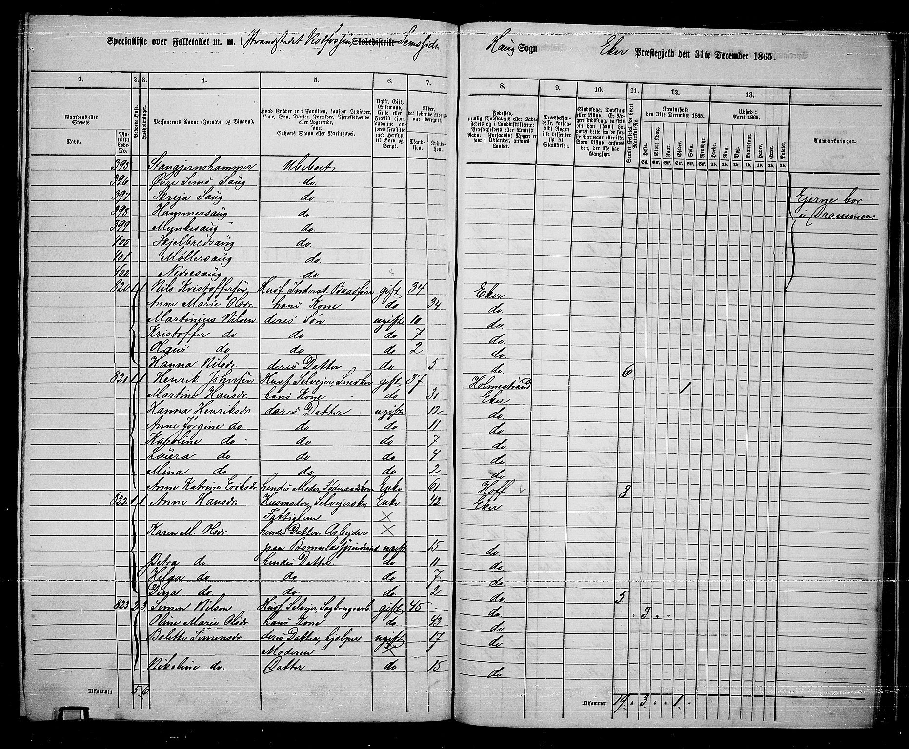 RA, 1865 census for Eiker, 1865, p. 241