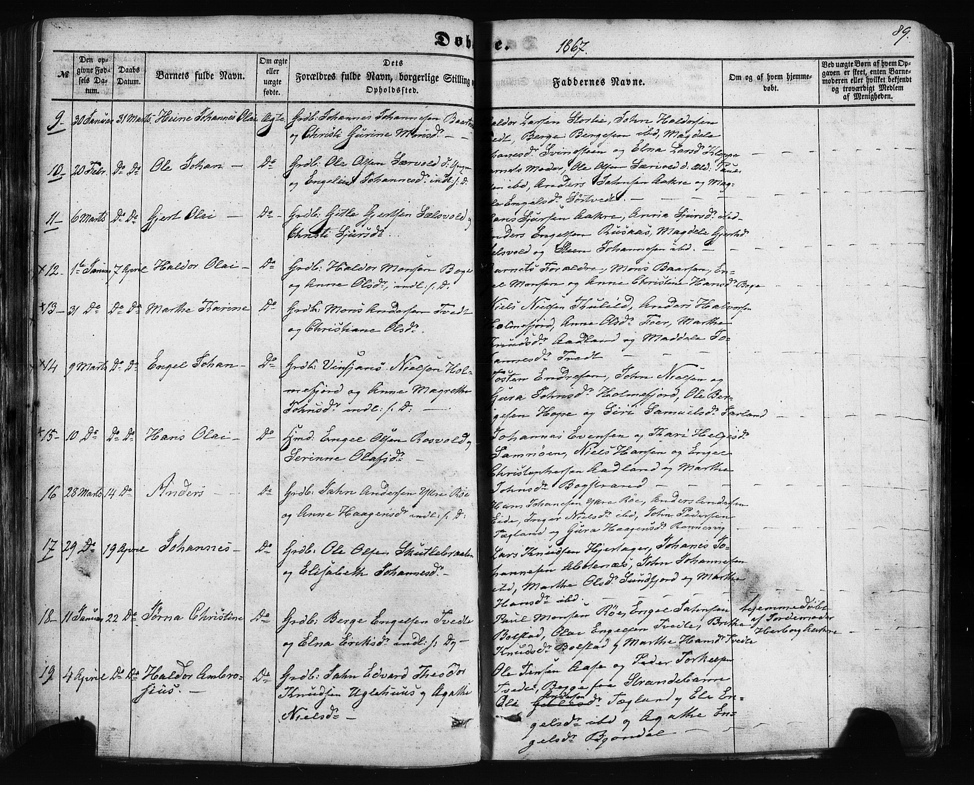 Fusa sokneprestembete, AV/SAB-A-75401/H/Haa: Parish register (official) no. A 1I, 1855-1879, p. 89