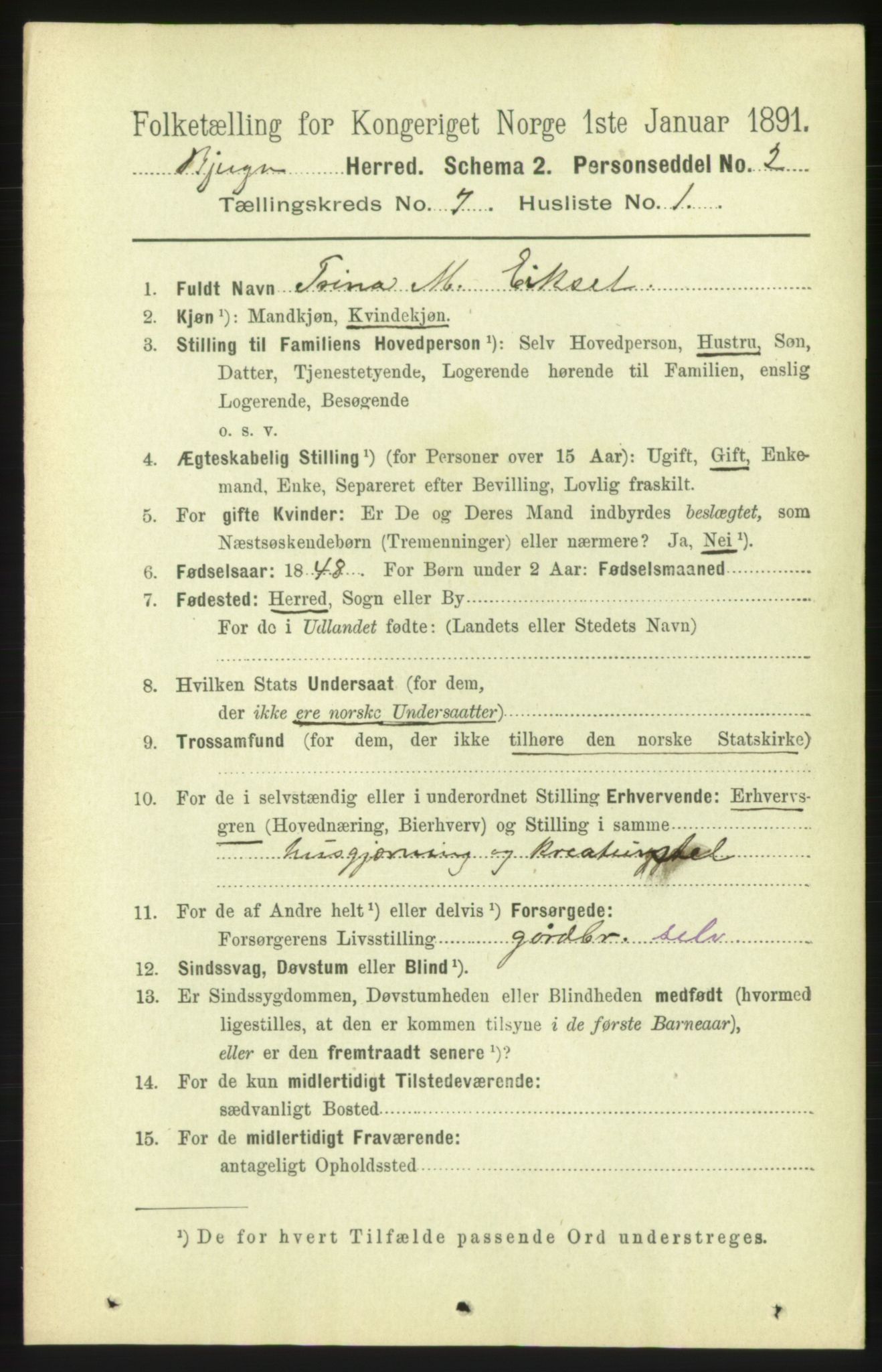 RA, 1891 census for 1627 Bjugn, 1891, p. 1839