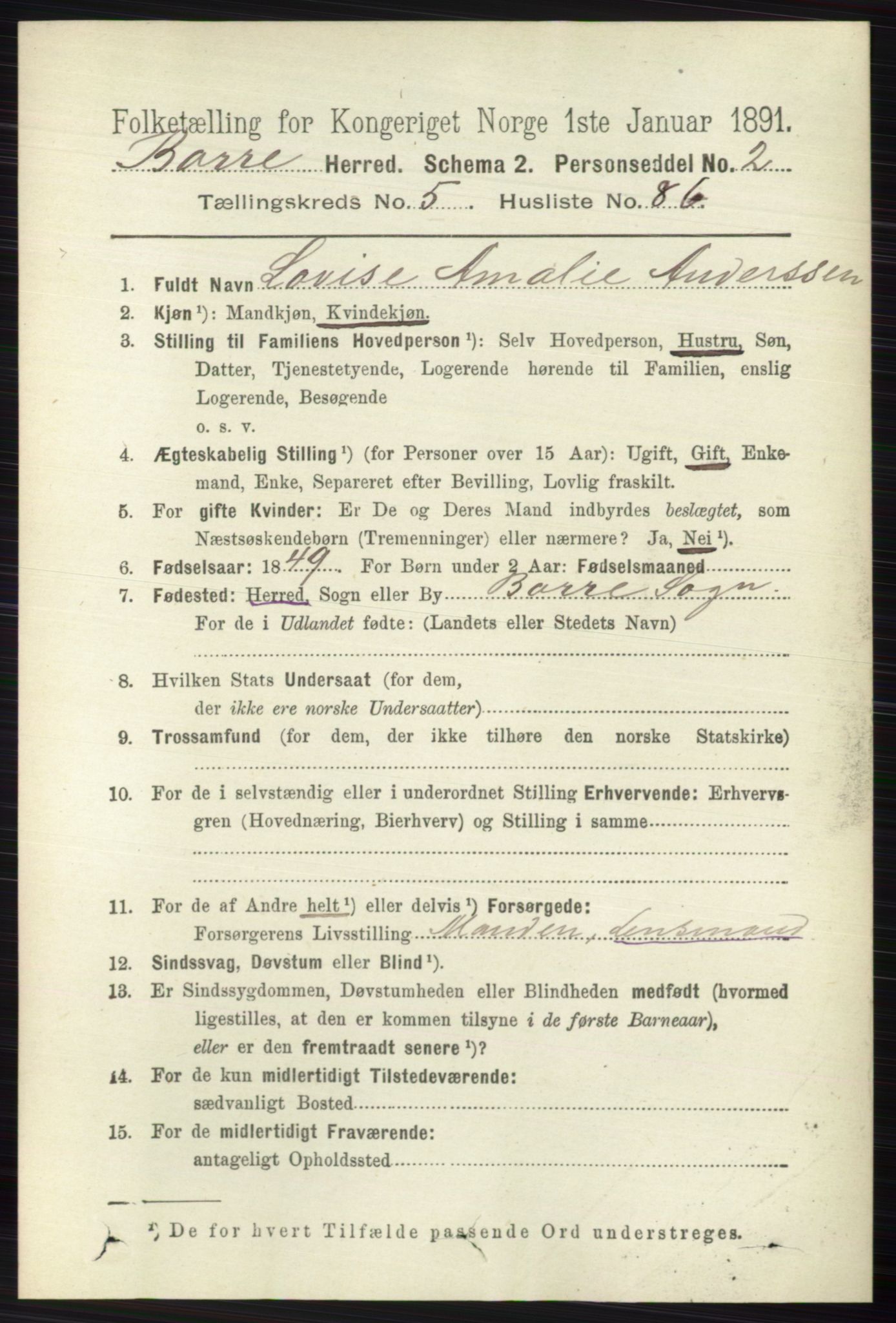 RA, 1891 census for 0717 Borre, 1891, p. 2514