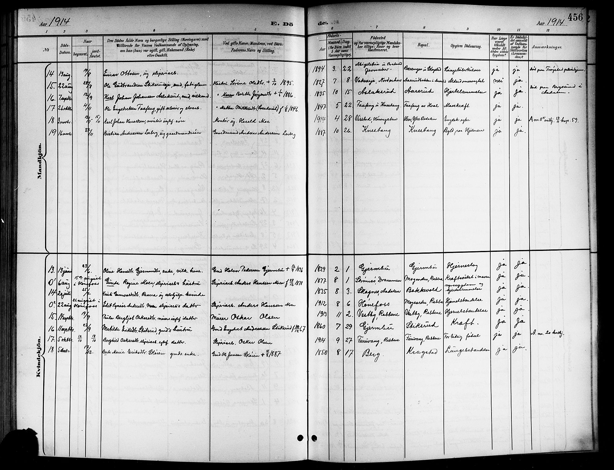 Norderhov kirkebøker, AV/SAKO-A-237/G/Gb/L0002: Parish register (copy) no. II 2, 1891-1921, p. 456