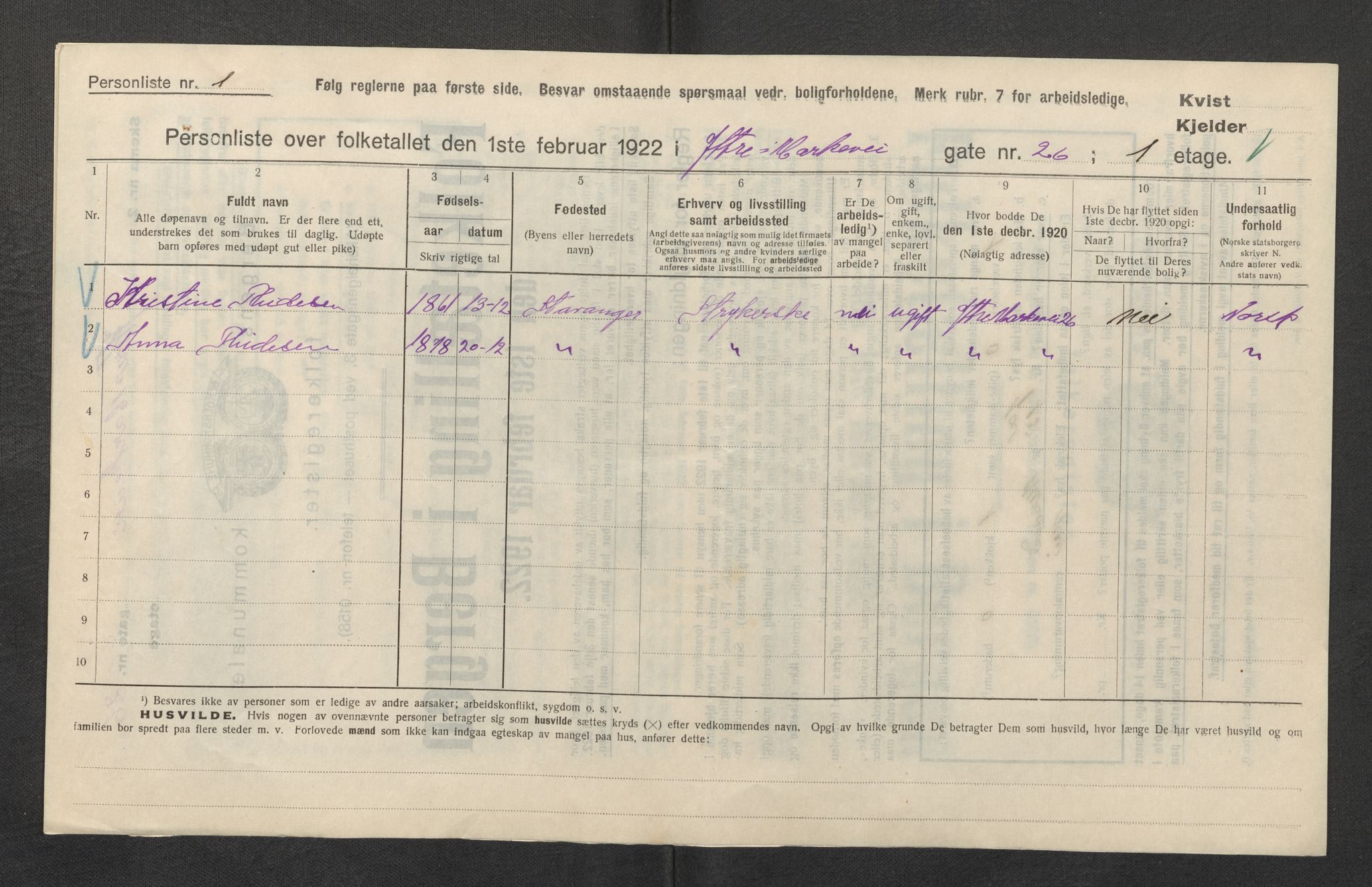 SAB, Municipal Census 1922 for Bergen, 1922, p. 24455