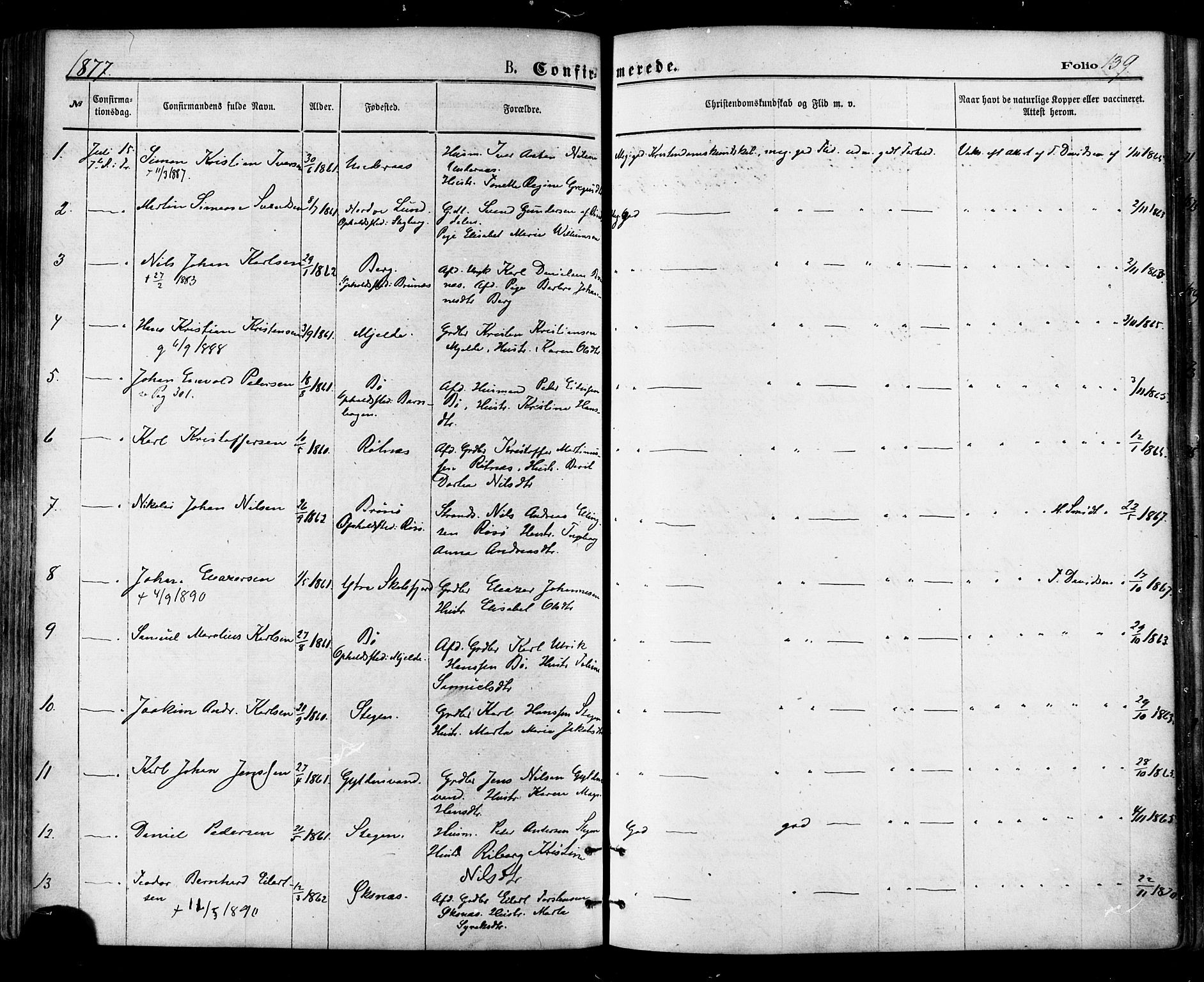 Ministerialprotokoller, klokkerbøker og fødselsregistre - Nordland, SAT/A-1459/855/L0802: Parish register (official) no. 855A10, 1875-1886, p. 139