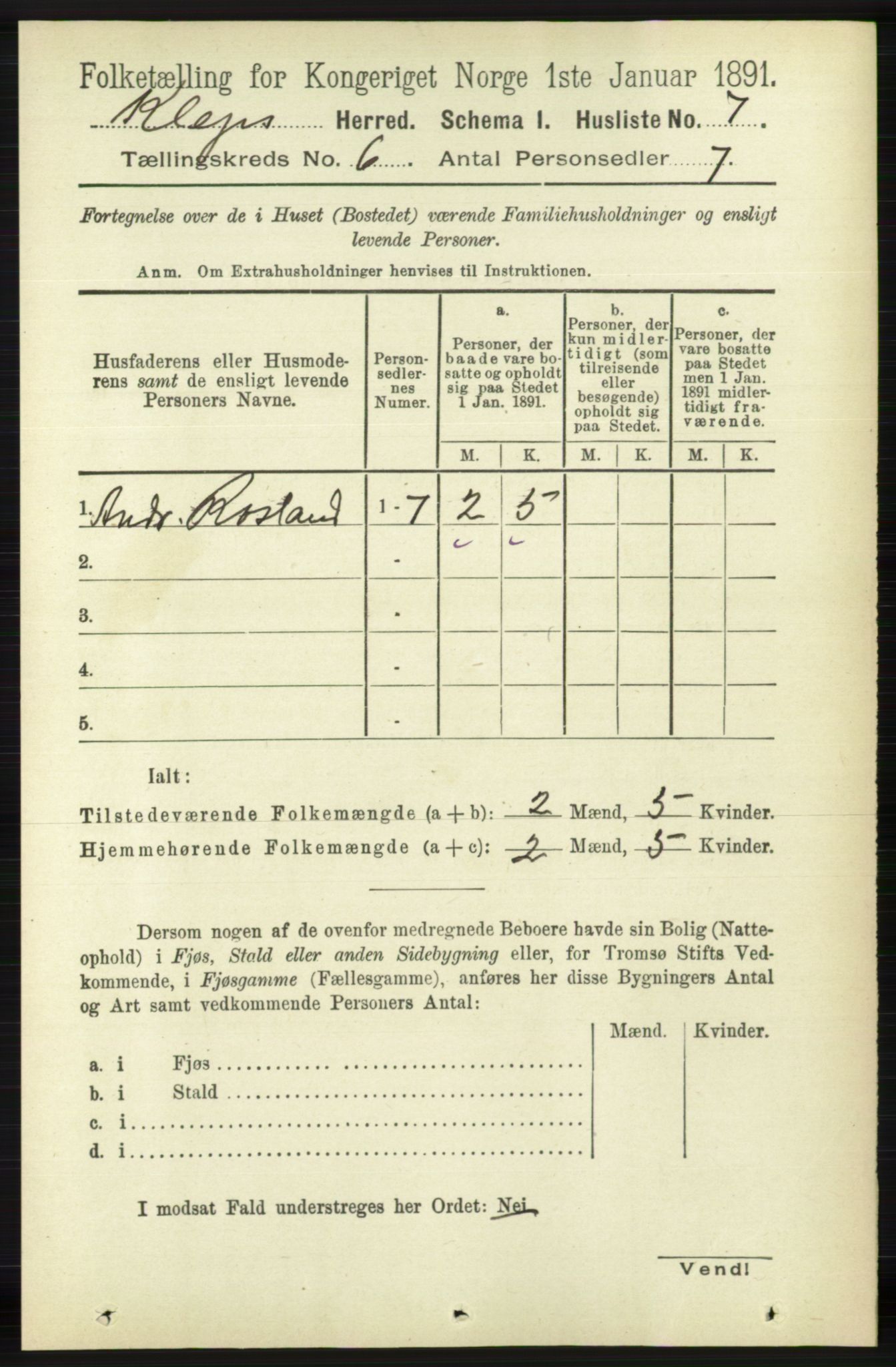 RA, 1891 census for 1120 Klepp, 1891, p. 1666