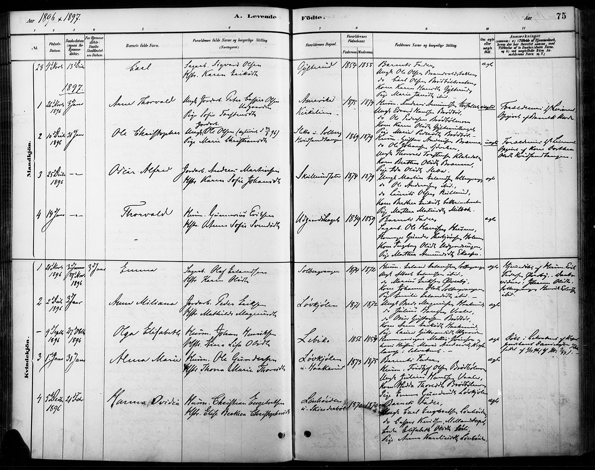 Vinger prestekontor, AV/SAH-PREST-024/H/Ha/Haa/L0015: Parish register (official) no. 15, 1881-1900, p. 75