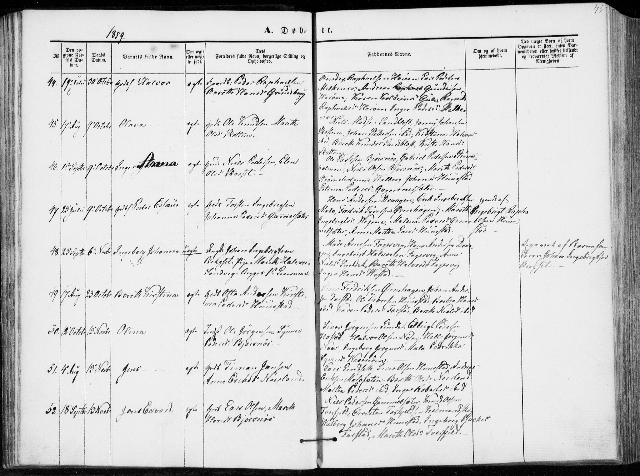 Ministerialprotokoller, klokkerbøker og fødselsregistre - Møre og Romsdal, AV/SAT-A-1454/566/L0767: Parish register (official) no. 566A06, 1852-1868, p. 43