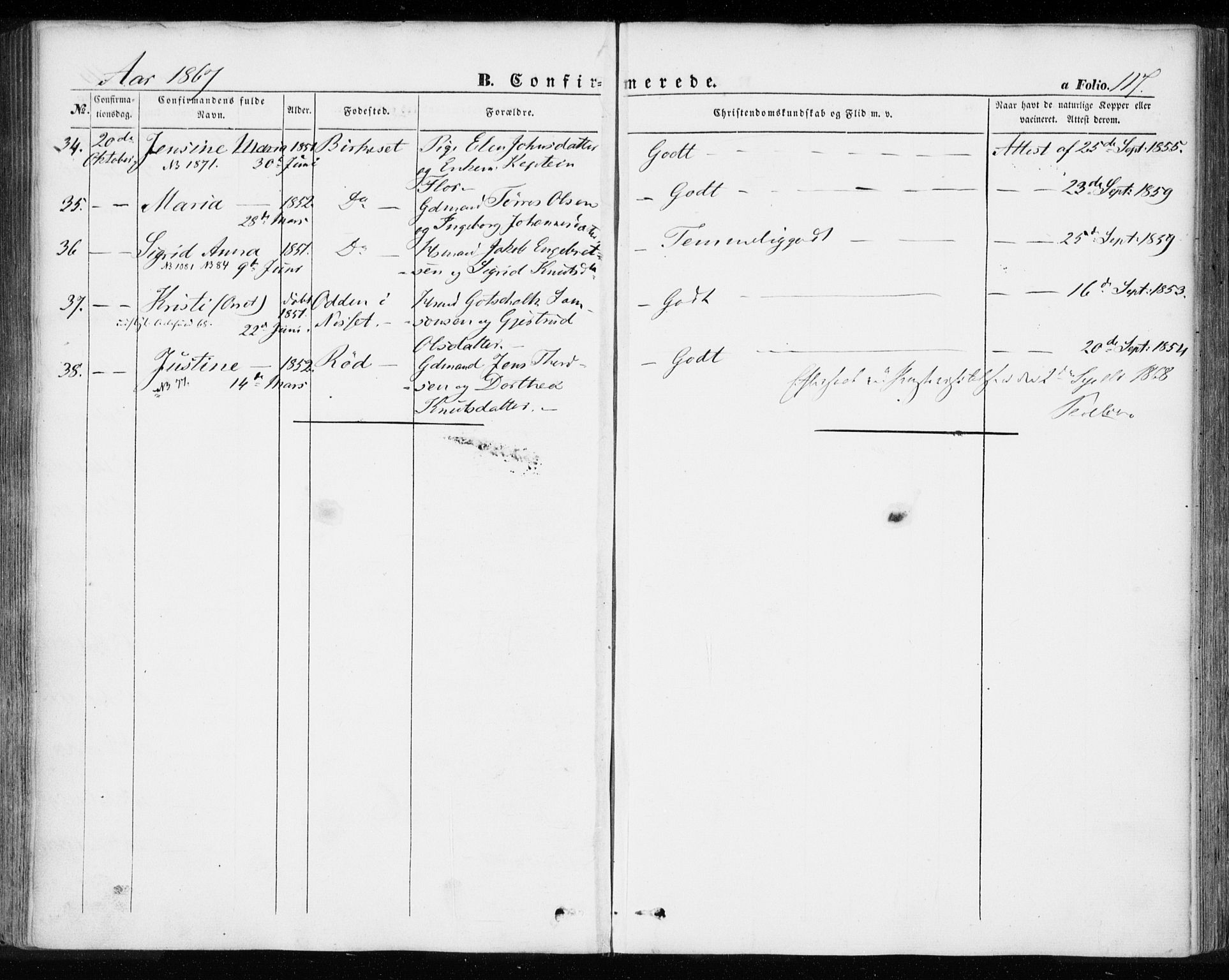 Ministerialprotokoller, klokkerbøker og fødselsregistre - Møre og Romsdal, AV/SAT-A-1454/584/L0965: Parish register (official) no. 584A05, 1857-1868, p. 117