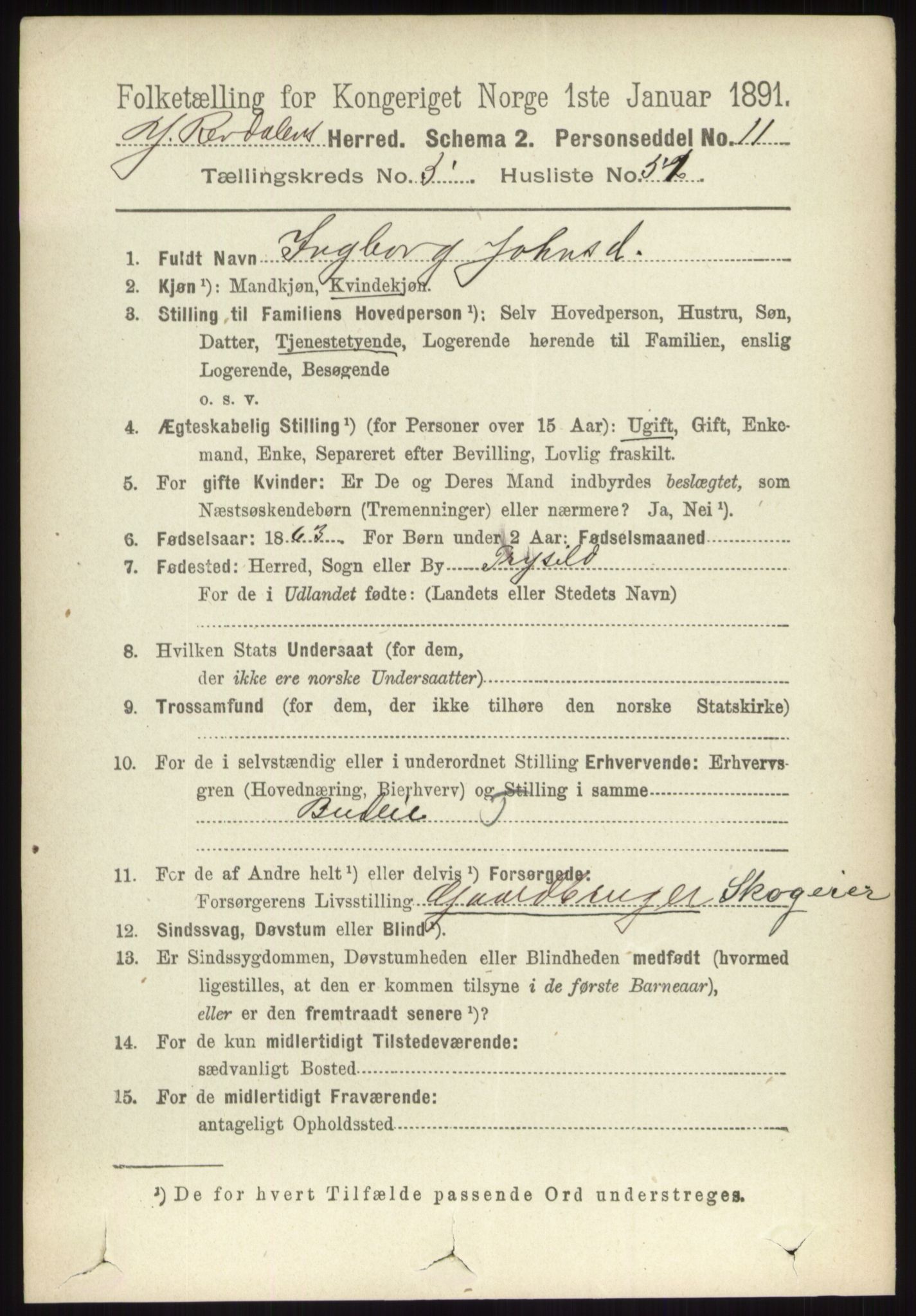 RA, 1891 census for 0432 Ytre Rendal, 1891, p. 1623