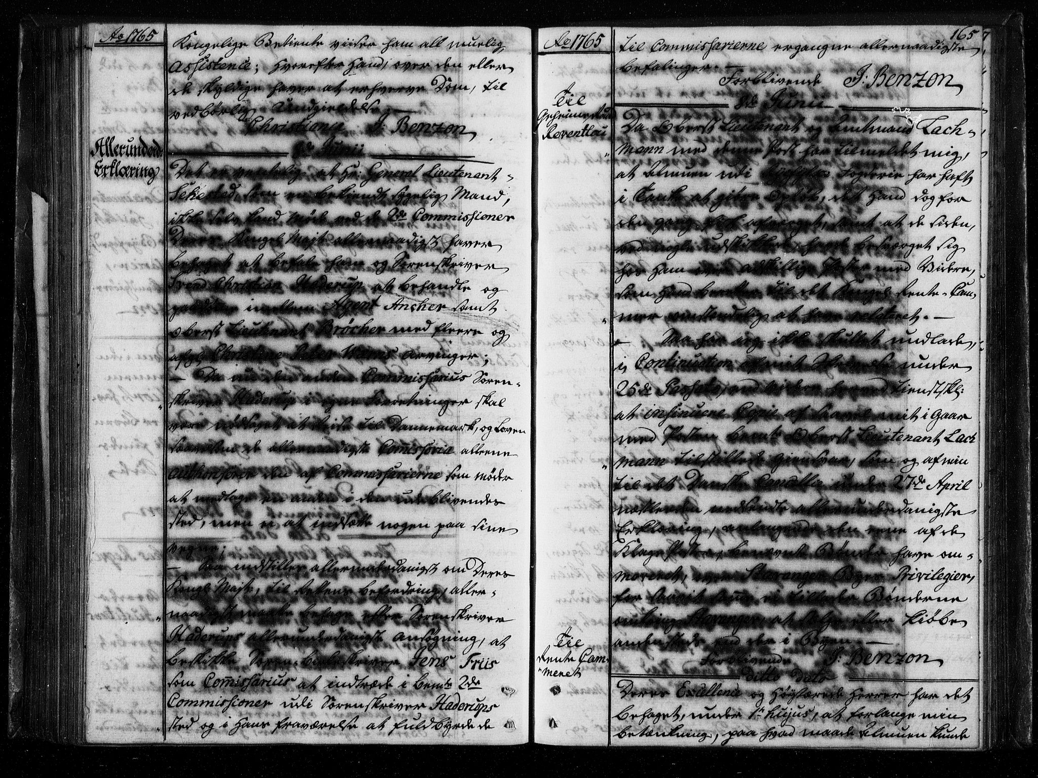 Stattholderembetet 1572-1771, AV/RA-EA-2870/Bf/L0004: Stattholderprotokoll (allmenn kopibok), 1764-1765, p. 164b-165a