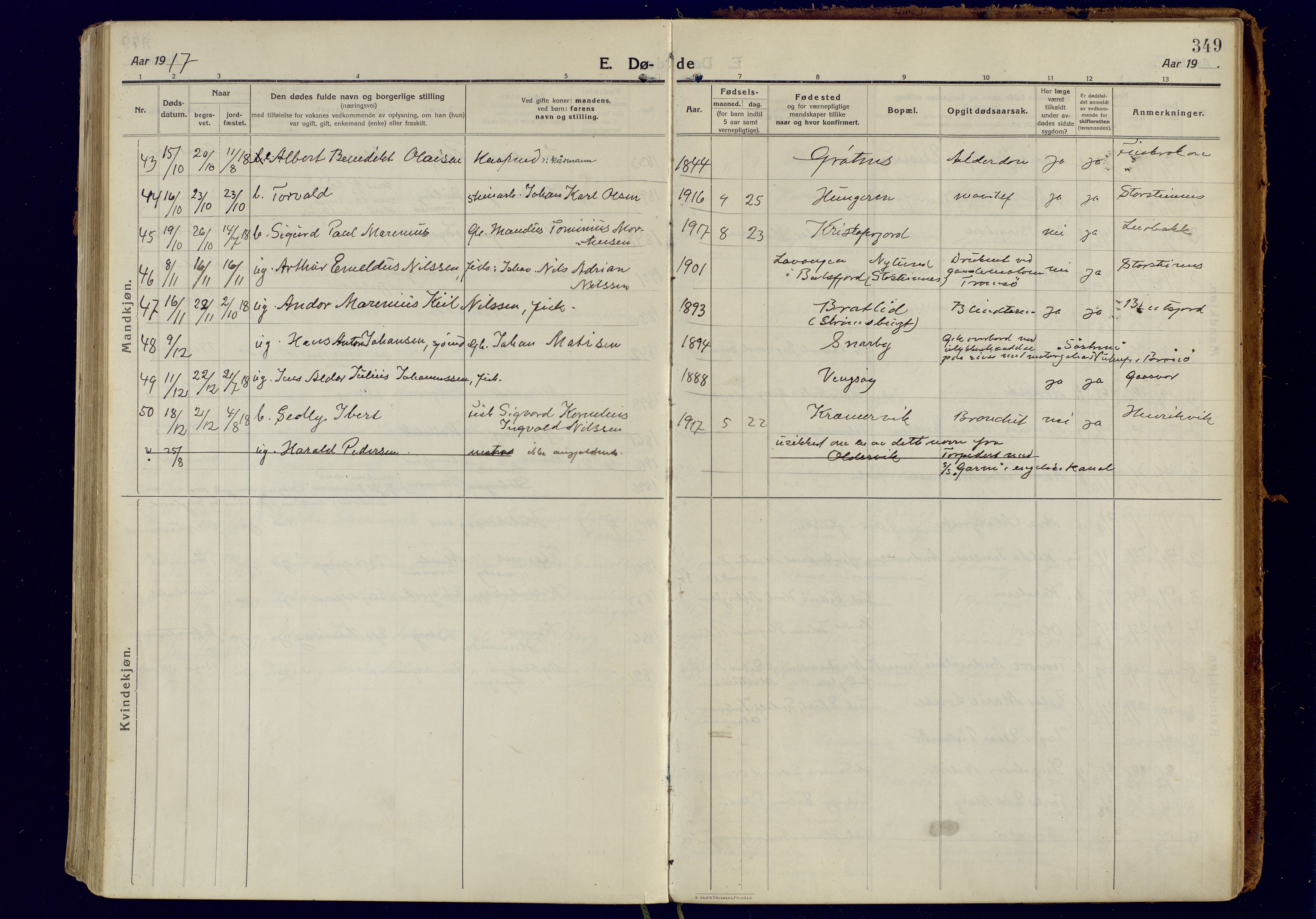 Tromsøysund sokneprestkontor, AV/SATØ-S-1304/G/Ga/L0008kirke: Parish register (official) no. 8, 1914-1922, p. 349