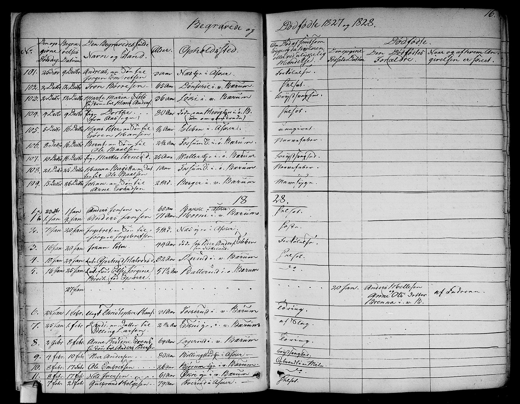 Asker prestekontor Kirkebøker, SAO/A-10256a/F/Fa/L0011: Parish register (official) no. I 11, 1825-1878, p. 16