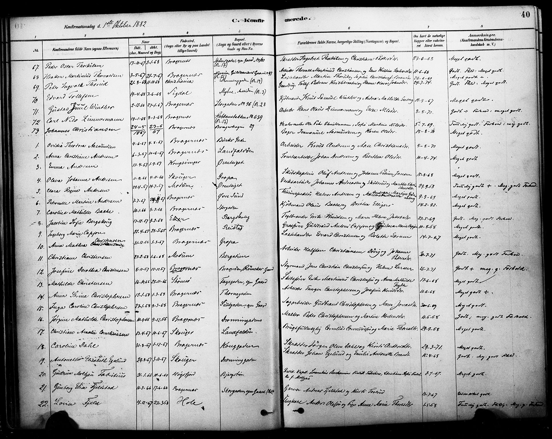Bragernes kirkebøker, AV/SAKO-A-6/F/Fc/L0005: Parish register (official) no. III 5, 1878-1890, p. 40