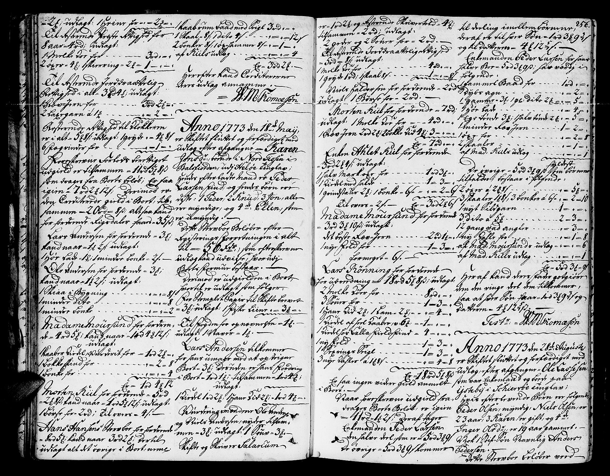 Senja og Tromsø sorenskriveri , AV/SATØ-SATØ-31/H/Hb/L0139: Skifteutlodningsprotokoller, 1752-1778, p. 255b-256a