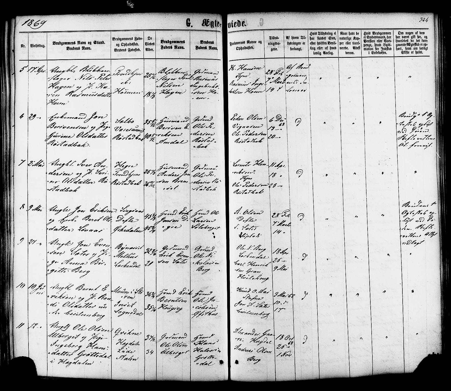 Ministerialprotokoller, klokkerbøker og fødselsregistre - Sør-Trøndelag, SAT/A-1456/606/L0293: Parish register (official) no. 606A08, 1866-1877, p. 326