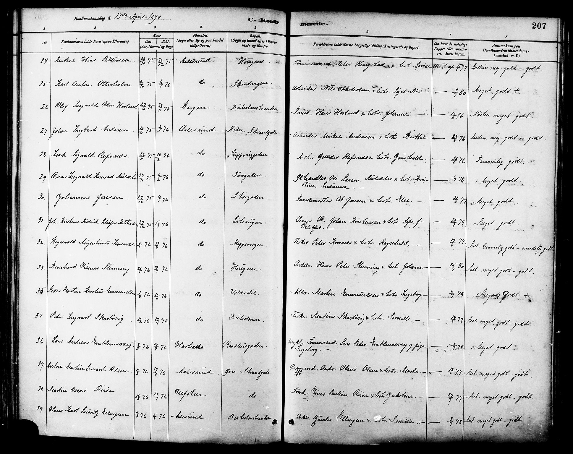 Ministerialprotokoller, klokkerbøker og fødselsregistre - Møre og Romsdal, AV/SAT-A-1454/529/L0455: Parish register (official) no. 529A05, 1885-1893, p. 207