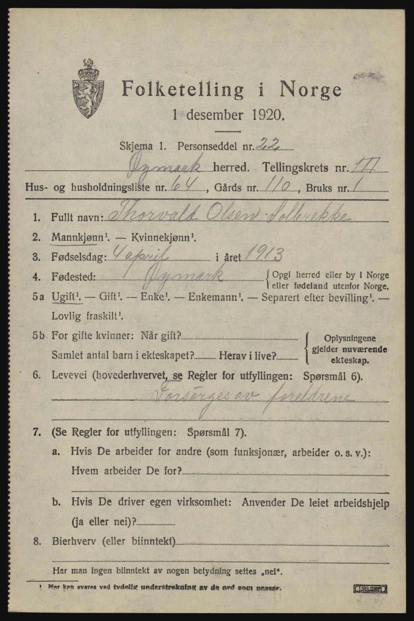 SAO, 1920 census for Øymark, 1920, p. 3143