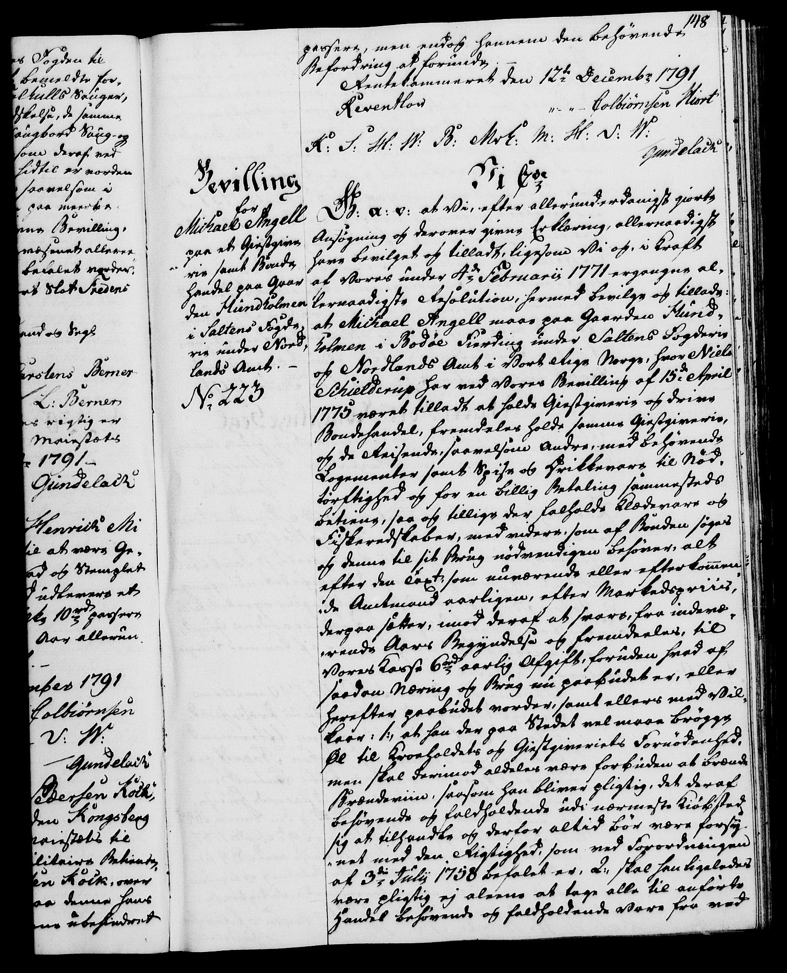 Rentekammeret, Kammerkanselliet, RA/EA-3111/G/Gg/Gga/L0015: Norsk ekspedisjonsprotokoll med register (merket RK 53.15), 1790-1791, p. 148