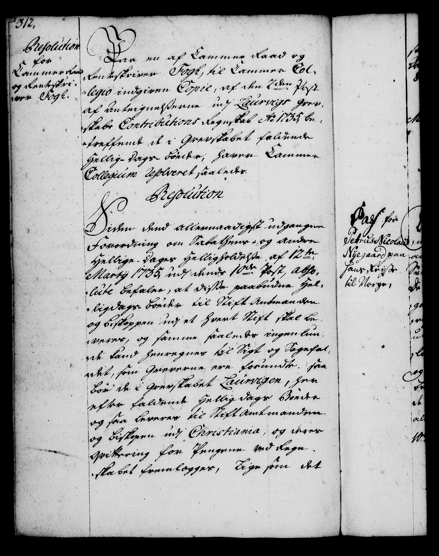Rentekammeret, Kammerkanselliet, RA/EA-3111/G/Gg/Gga/L0004: Norsk ekspedisjonsprotokoll med register (merket RK 53.4), 1734-1741, p. 312