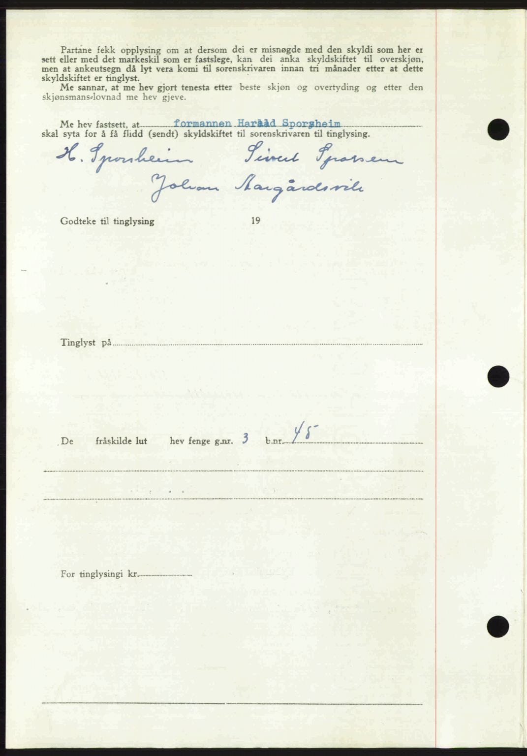 Romsdal sorenskriveri, AV/SAT-A-4149/1/2/2C: Mortgage book no. A30, 1949-1949, Diary no: : 1654/1949