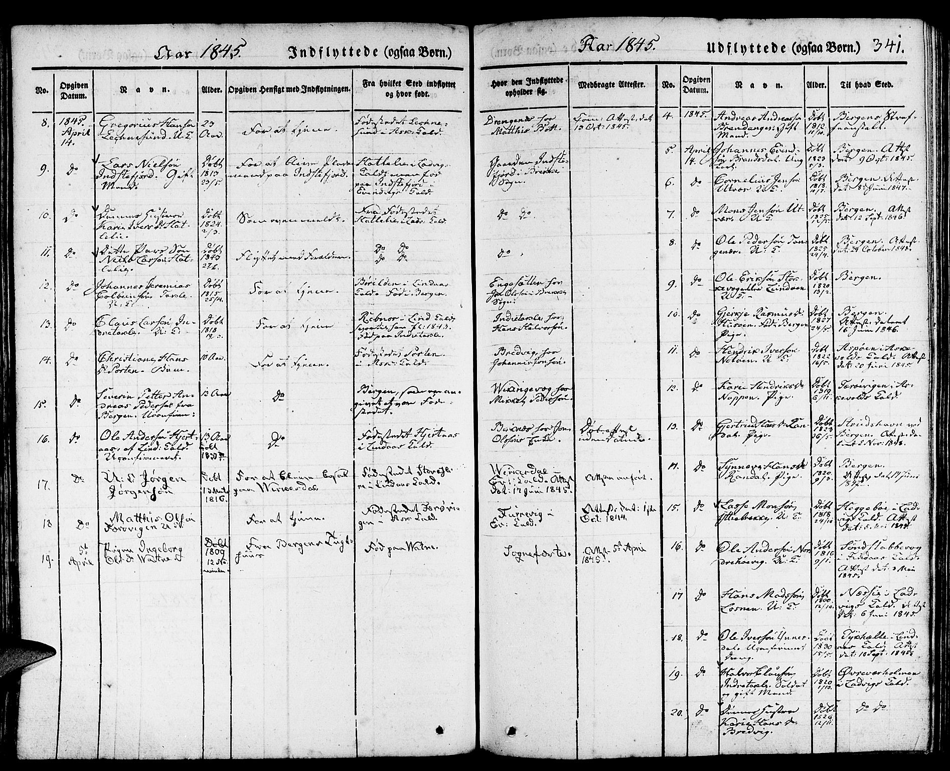 Gulen sokneprestembete, AV/SAB-A-80201/H/Haa/Haaa/L0020: Parish register (official) no. A 20, 1837-1847, p. 341