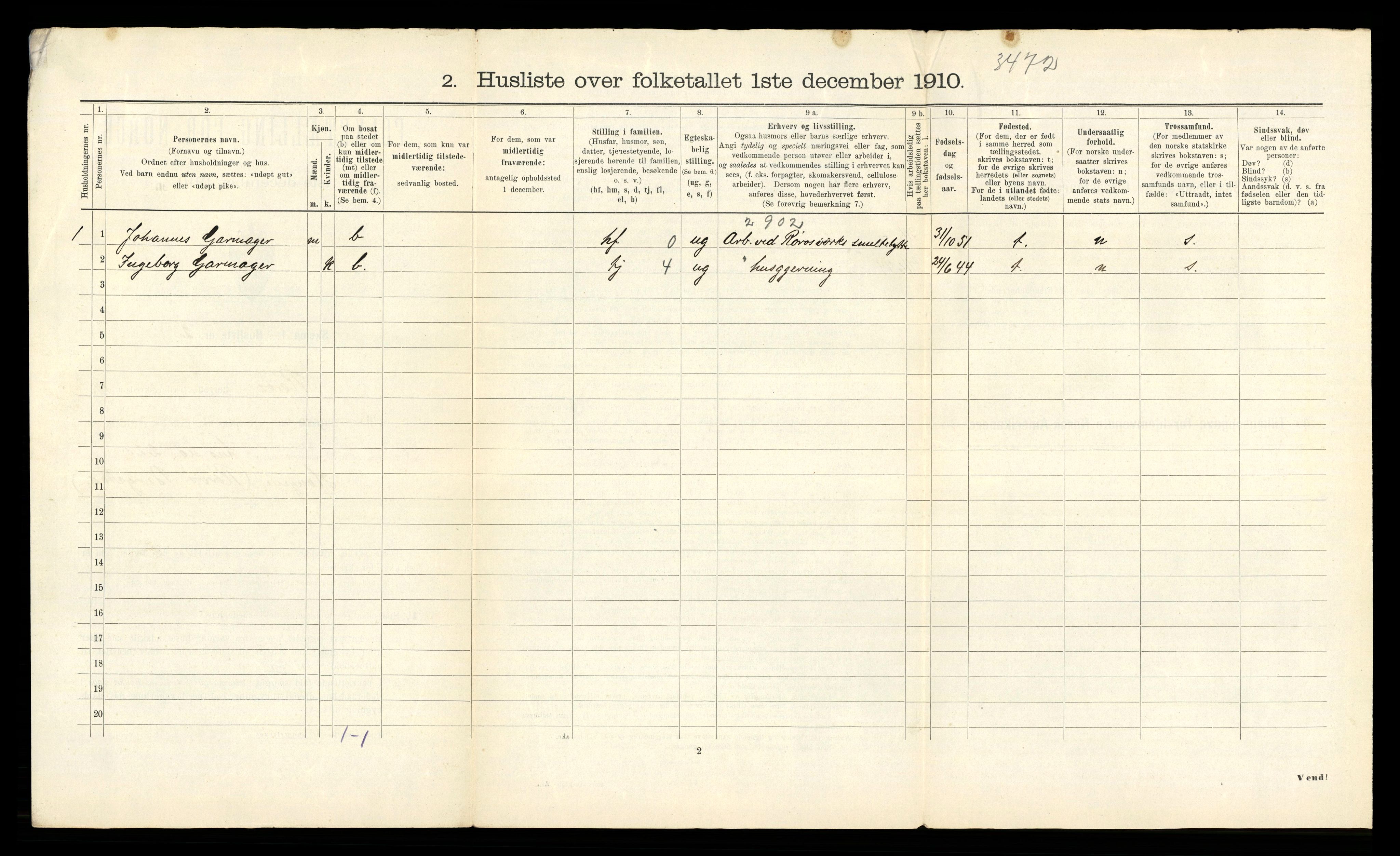 RA, 1910 census for Røros, 1910, p. 1184