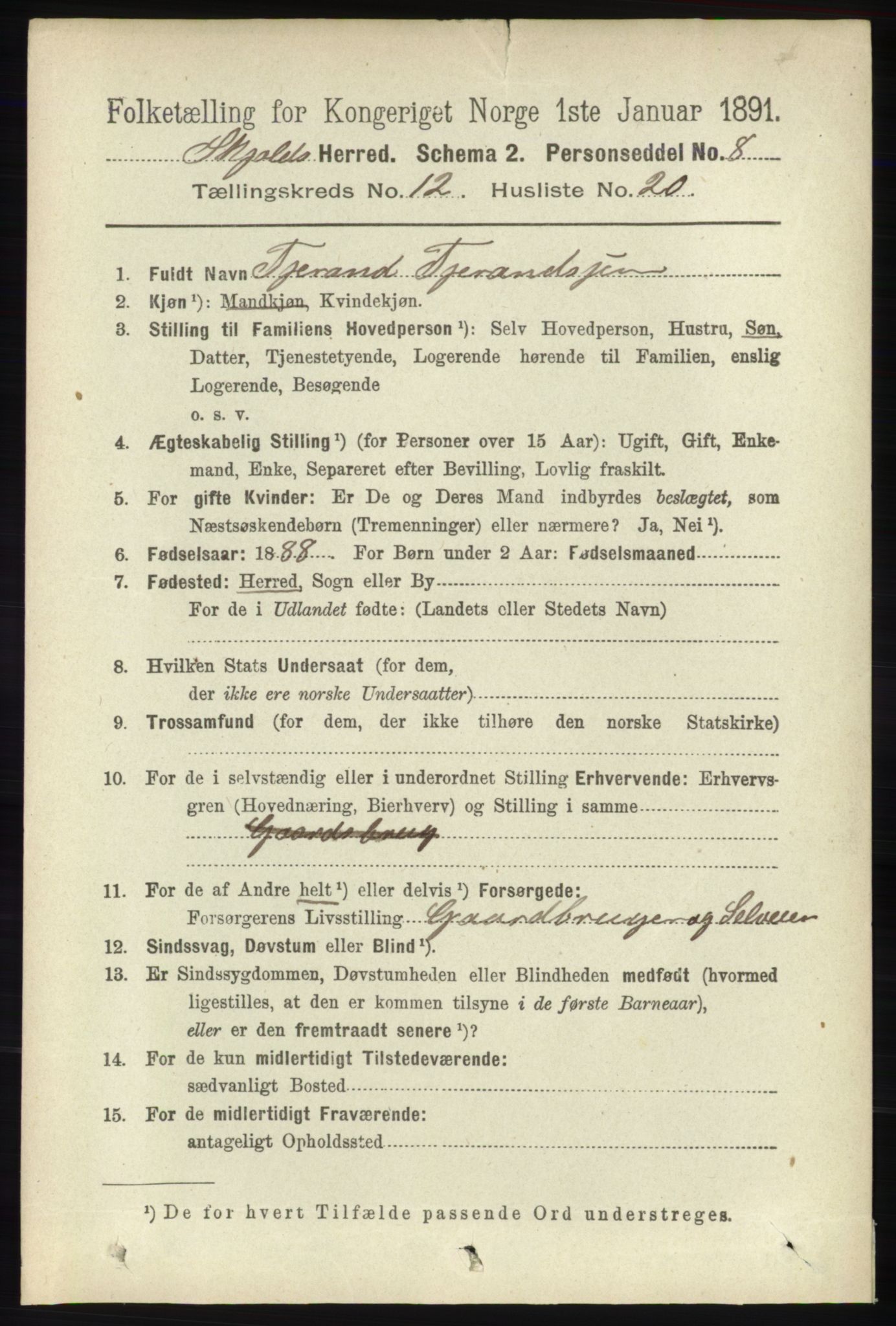 RA, 1891 census for 1154 Skjold, 1891, p. 2368
