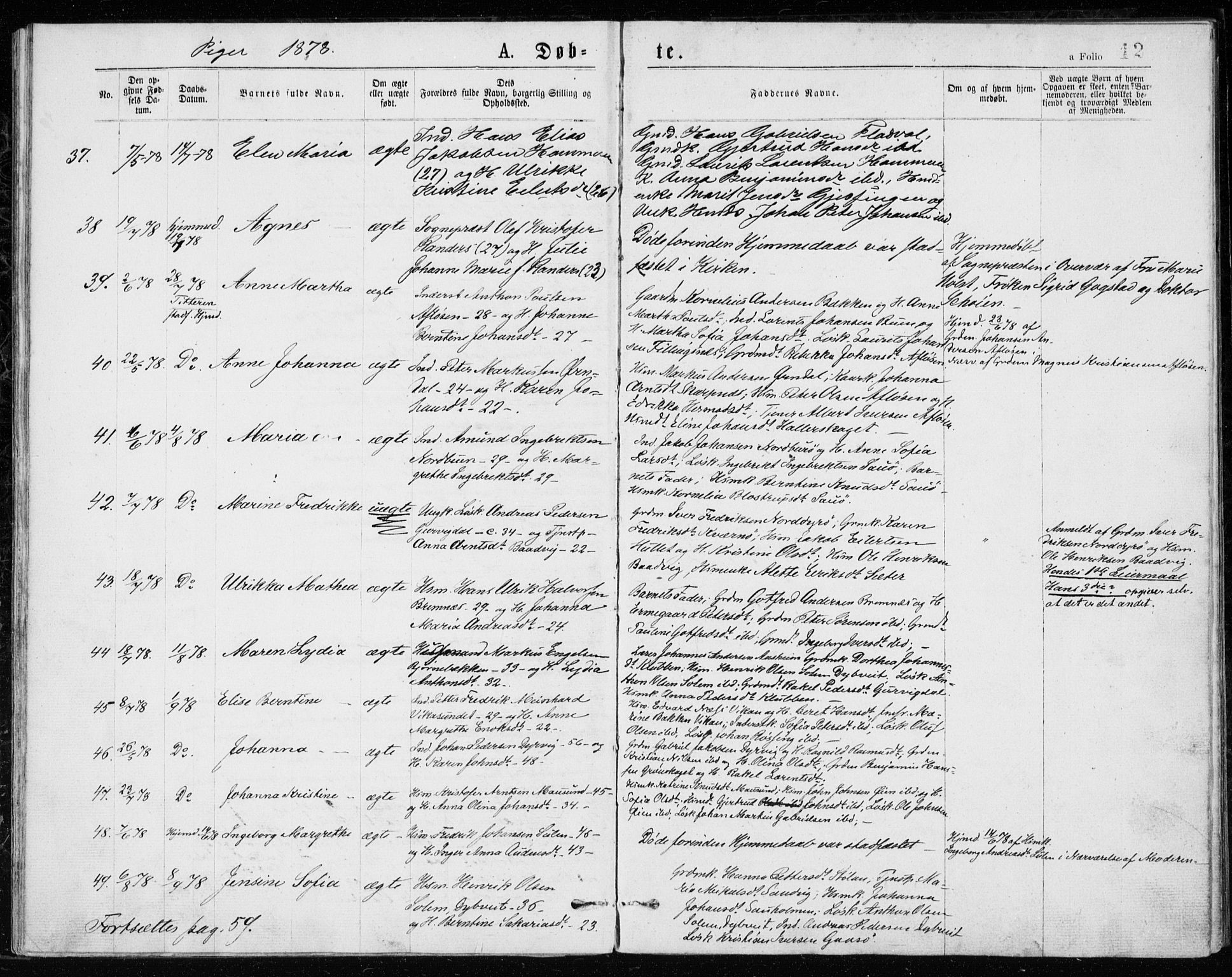 Ministerialprotokoller, klokkerbøker og fødselsregistre - Sør-Trøndelag, SAT/A-1456/640/L0577: Parish register (official) no. 640A02, 1877-1878, p. 12