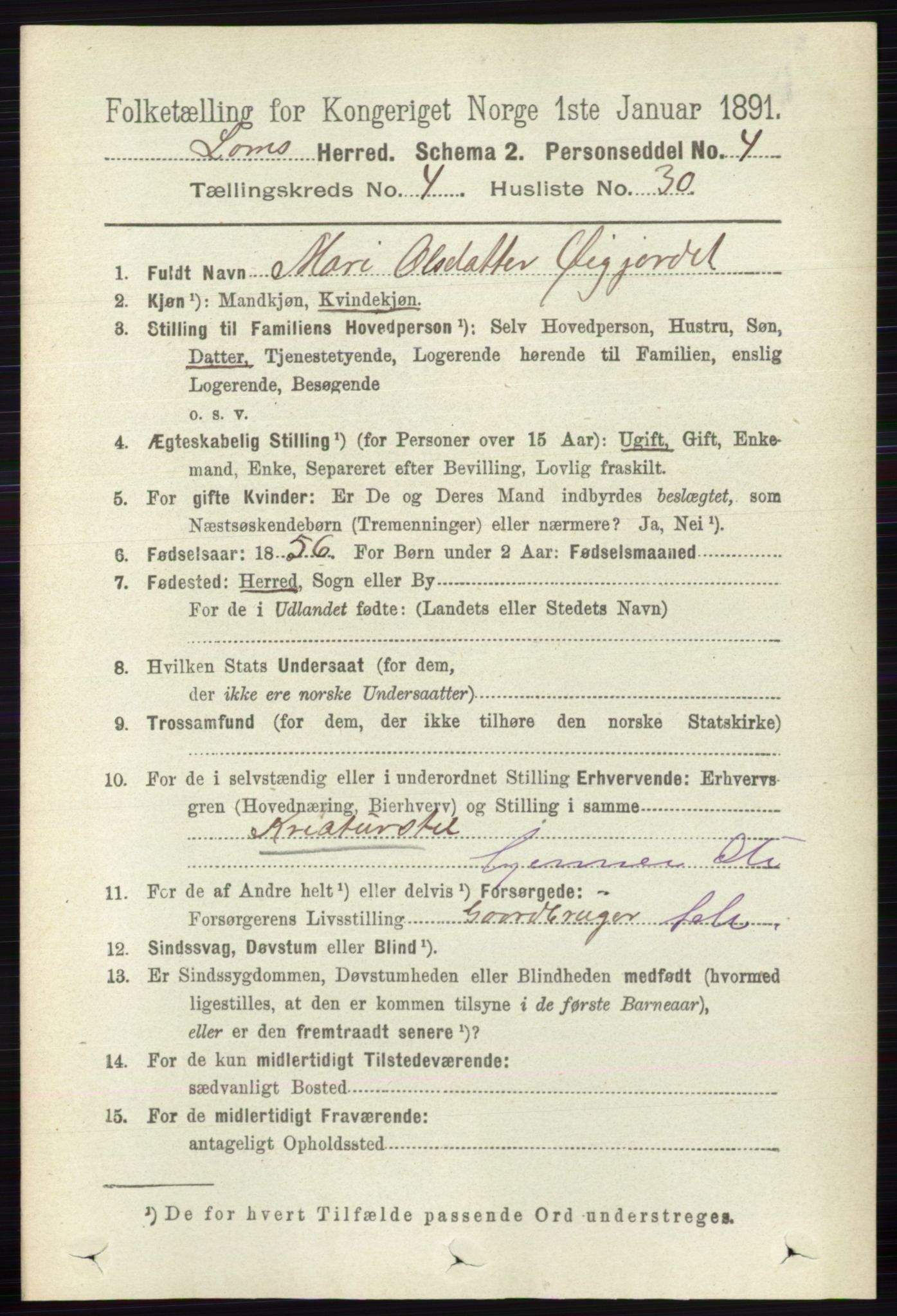 RA, 1891 census for 0514 Lom, 1891, p. 1680