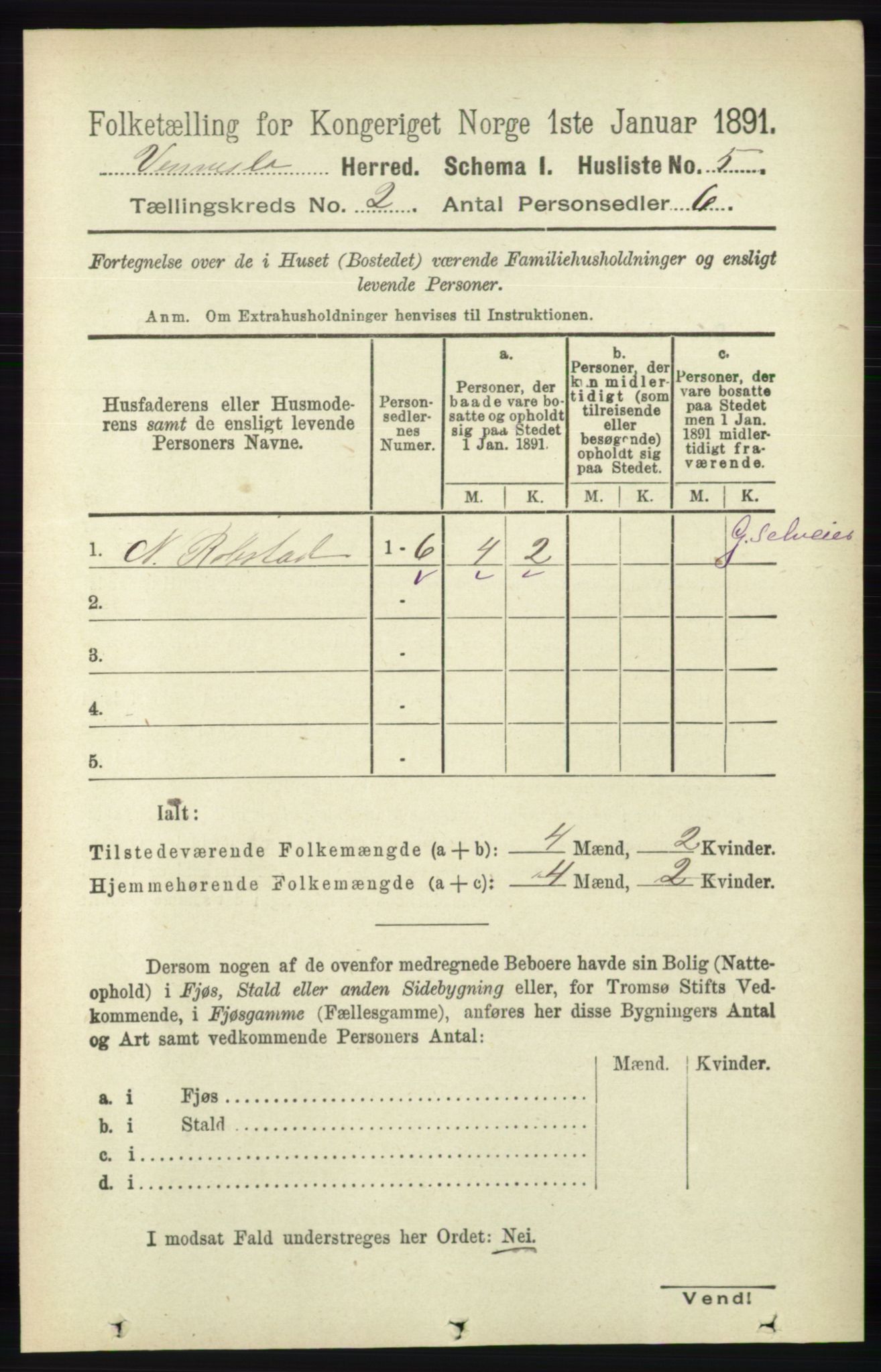 RA, 1891 census for 1014 Vennesla, 1891, p. 372