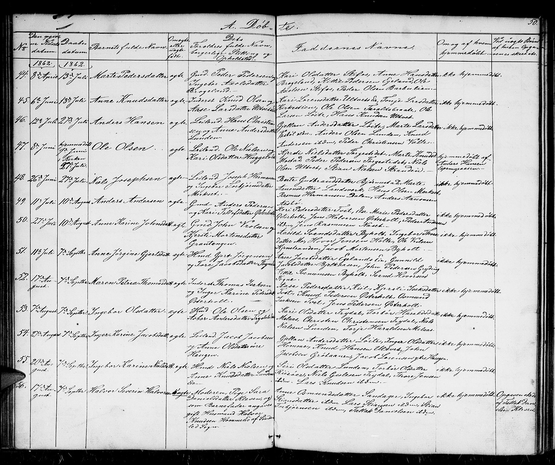 Gjerstad sokneprestkontor, AV/SAK-1111-0014/F/Fb/Fba/L0005: Parish register (copy) no. B 5, 1853-1867, p. 50