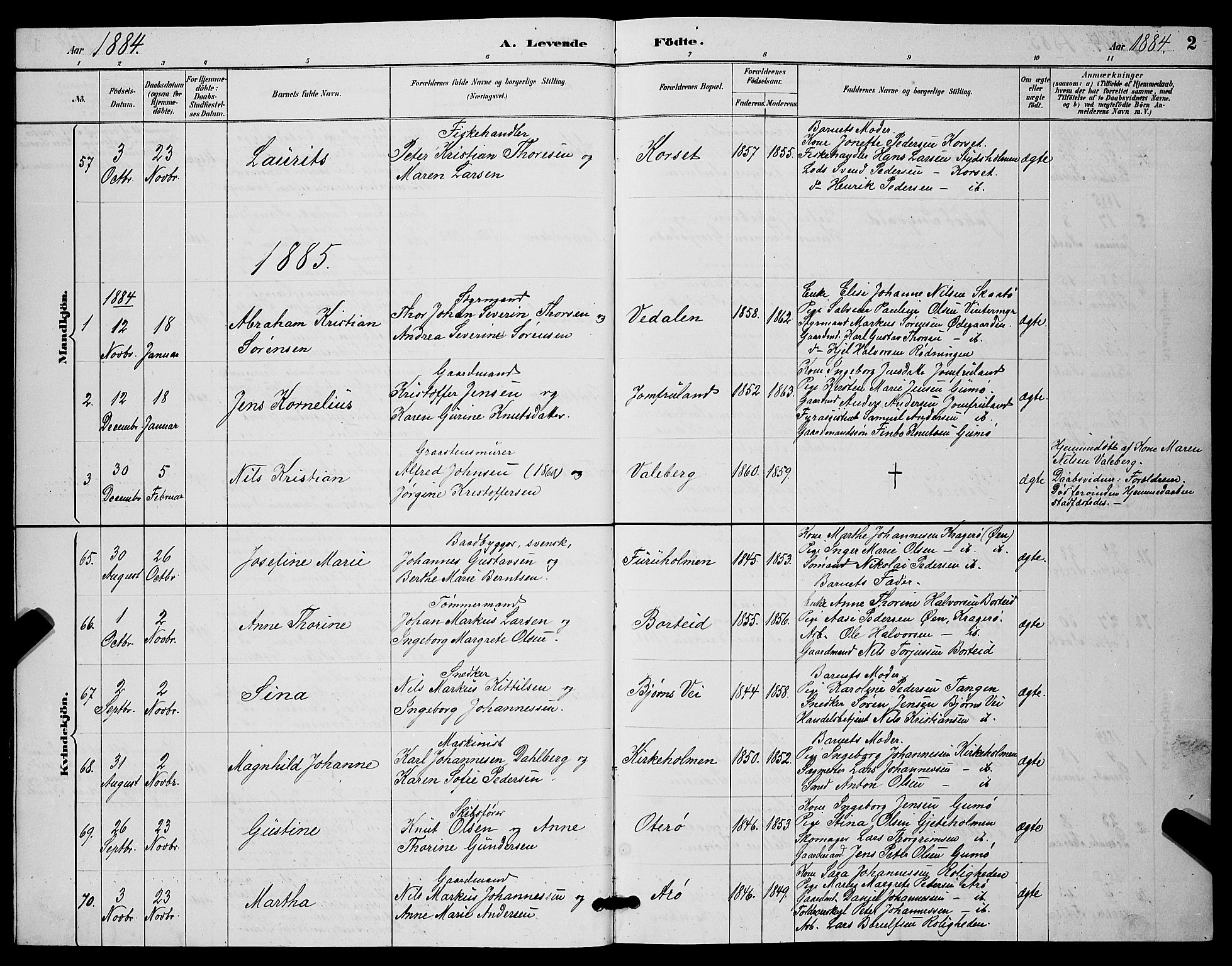 Skåtøy kirkebøker, AV/SAKO-A-304/G/Ga/L0003: Parish register (copy) no. I 3, 1884-1898, p. 2