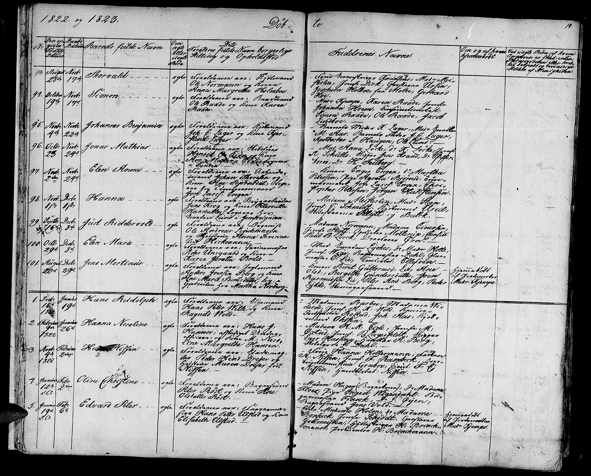 Ministerialprotokoller, klokkerbøker og fødselsregistre - Sør-Trøndelag, SAT/A-1456/602/L0108: Parish register (official) no. 602A06, 1821-1839, p. 14