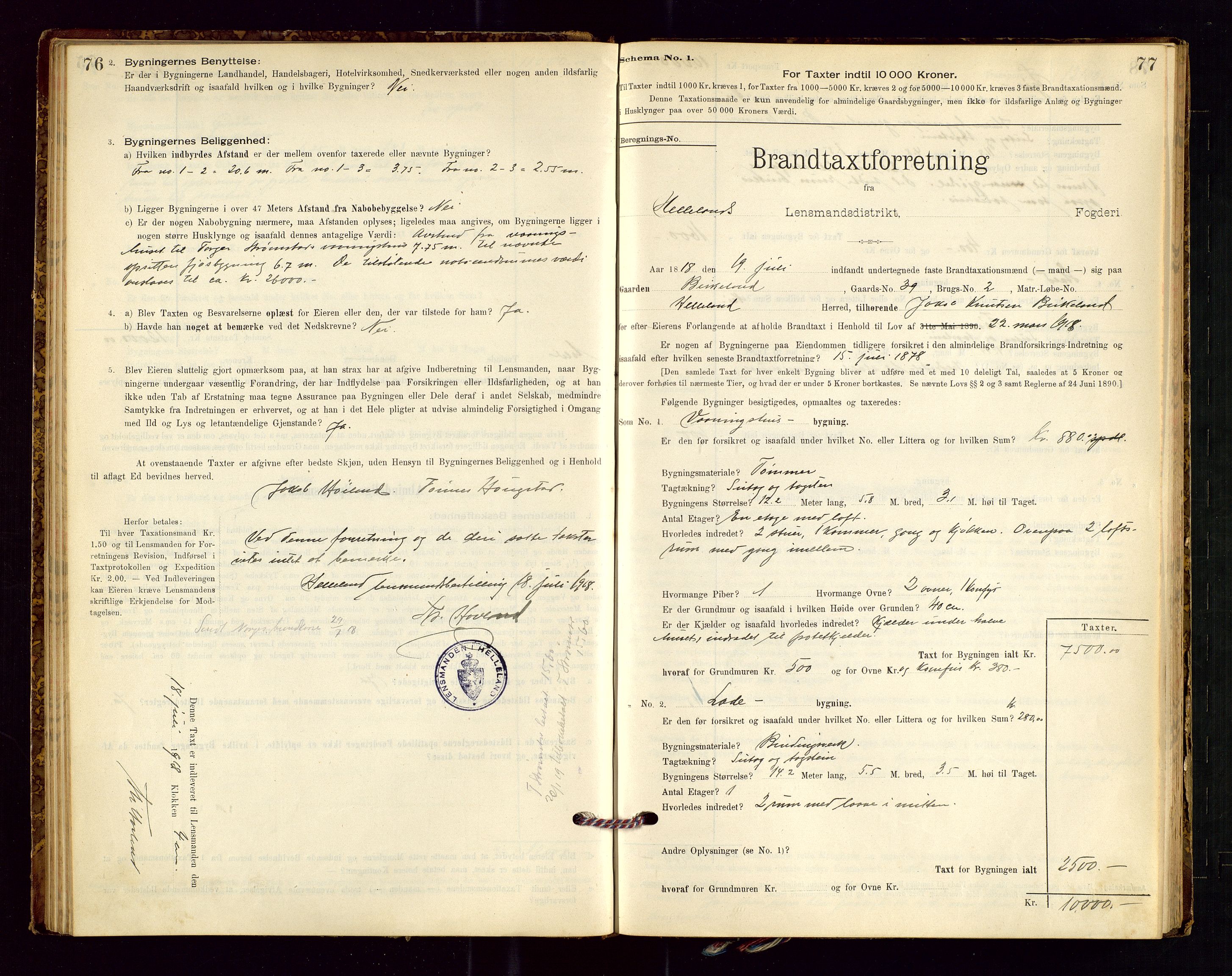 Helleland lensmannskontor, SAST/A-100209/Gob/L0001: "Brandtaxationsprotokol", 1896-1919, p. 76-77