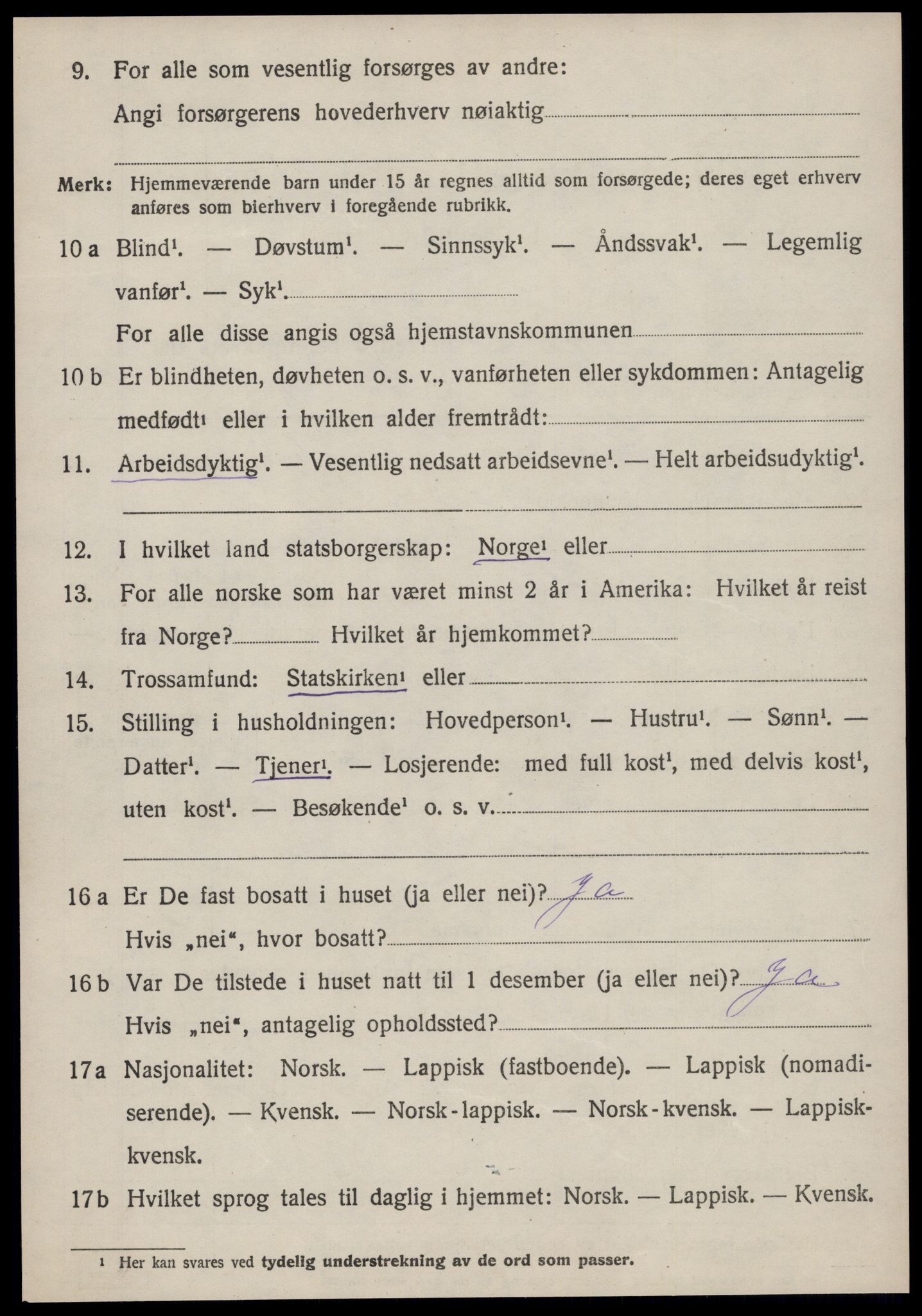 SAT, 1920 census for Sandstad, 1920, p. 1652