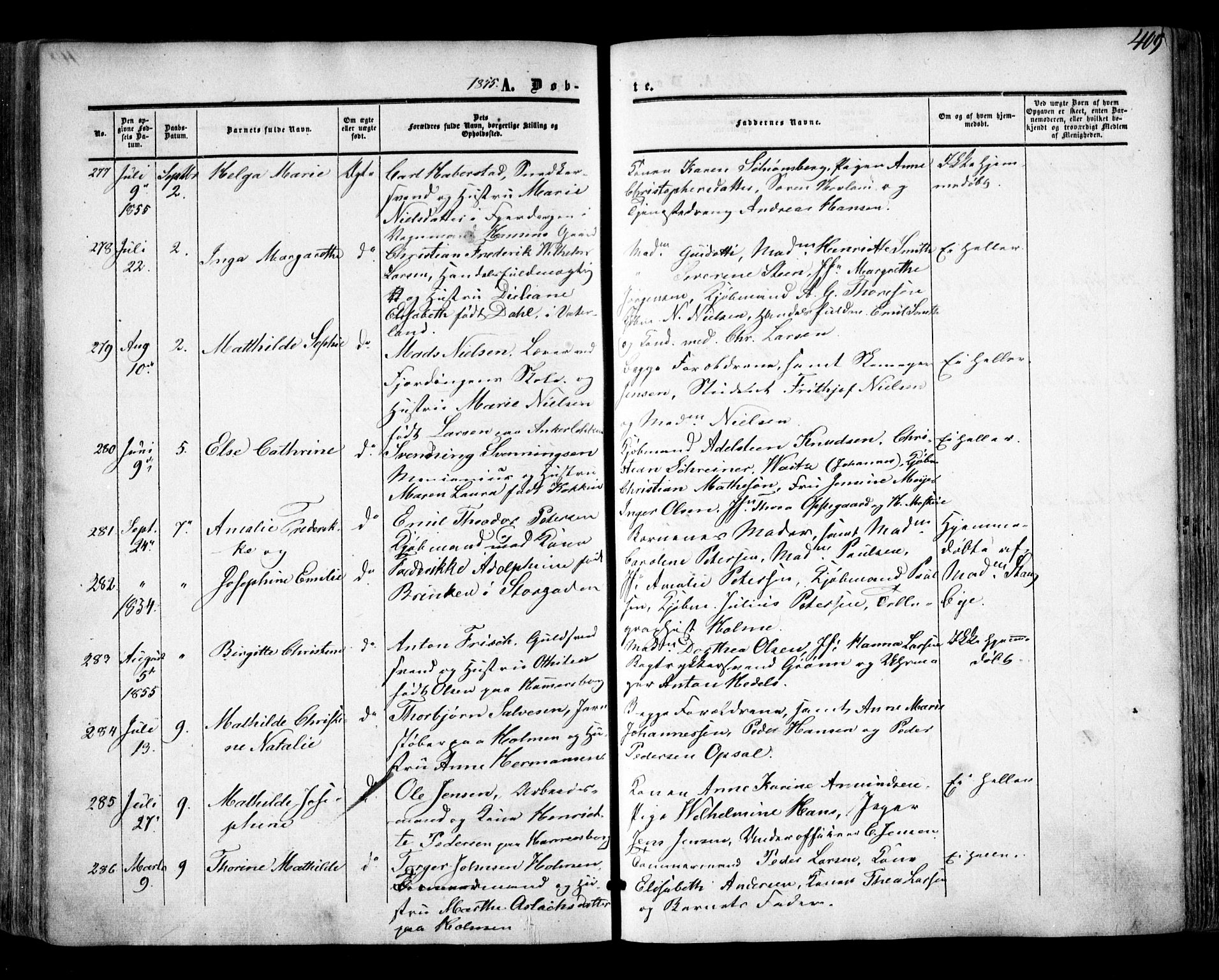 Oslo domkirke Kirkebøker, SAO/A-10752/F/Fa/L0014: Parish register (official) no. 14, 1850-1857, p. 409
