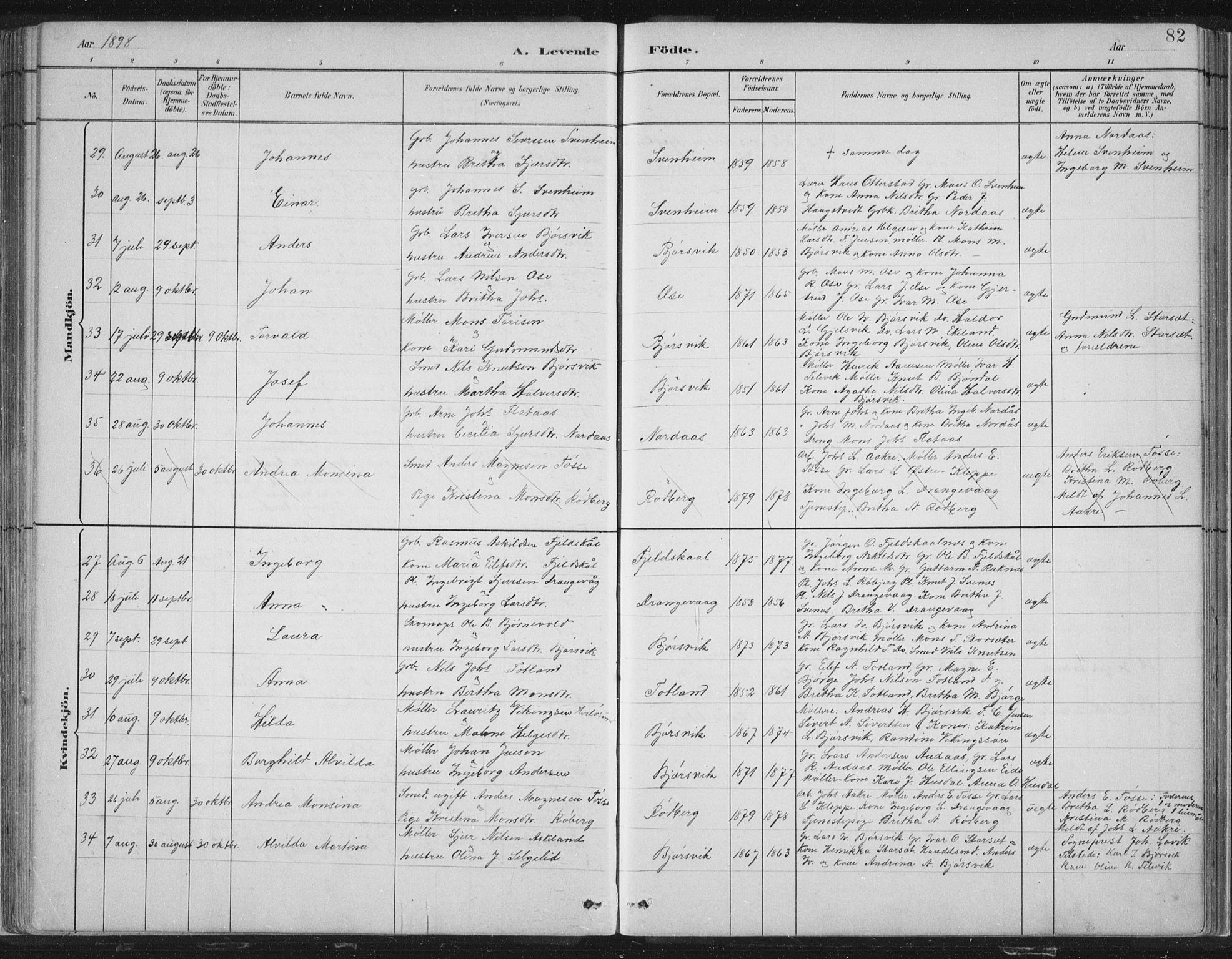 Hosanger sokneprestembete, SAB/A-75801/H/Hab: Parish register (copy) no. A 3 I, 1882-1903, p. 82