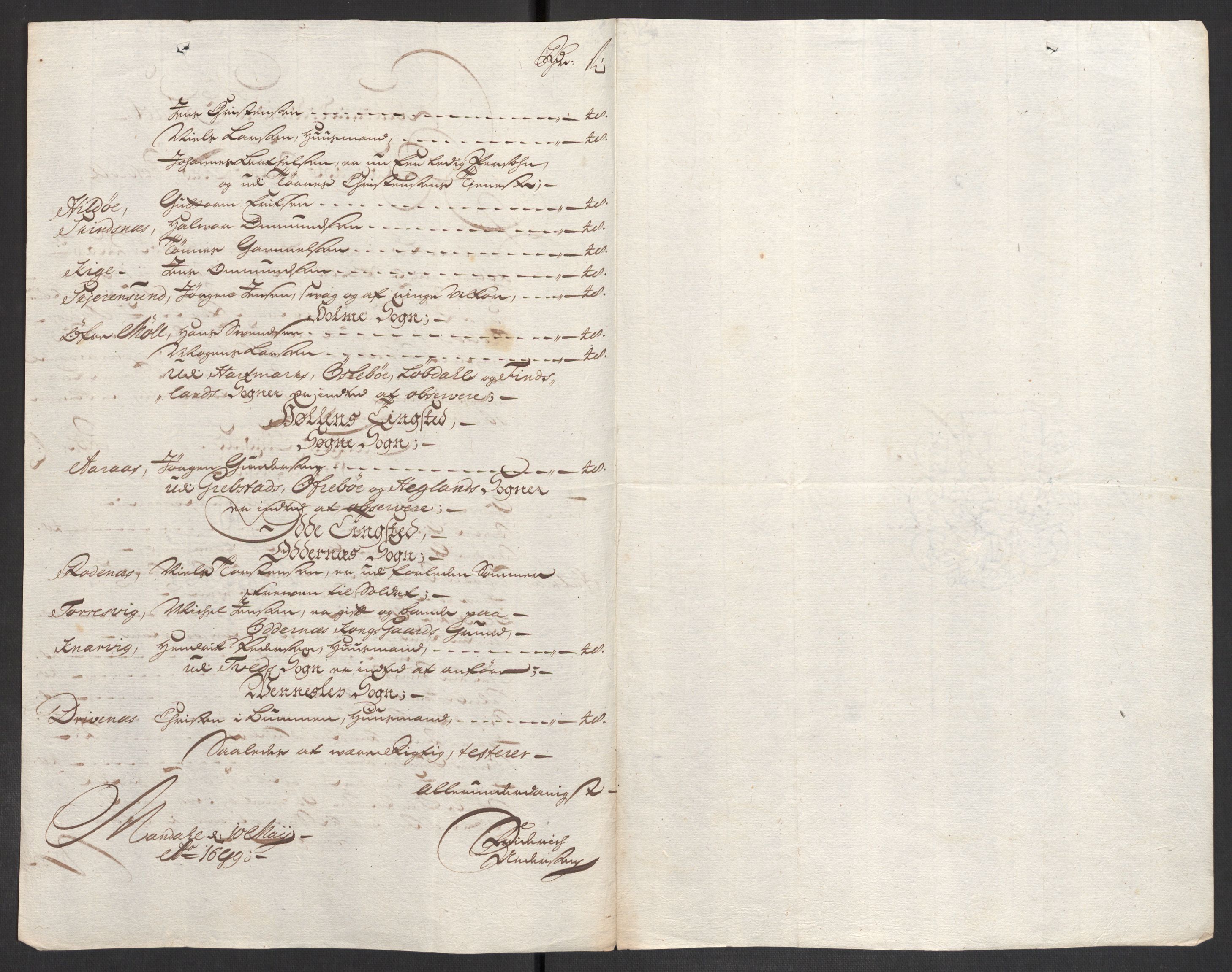 Rentekammeret inntil 1814, Reviderte regnskaper, Fogderegnskap, RA/EA-4092/R43/L2547: Fogderegnskap Lista og Mandal, 1698-1699, p. 229