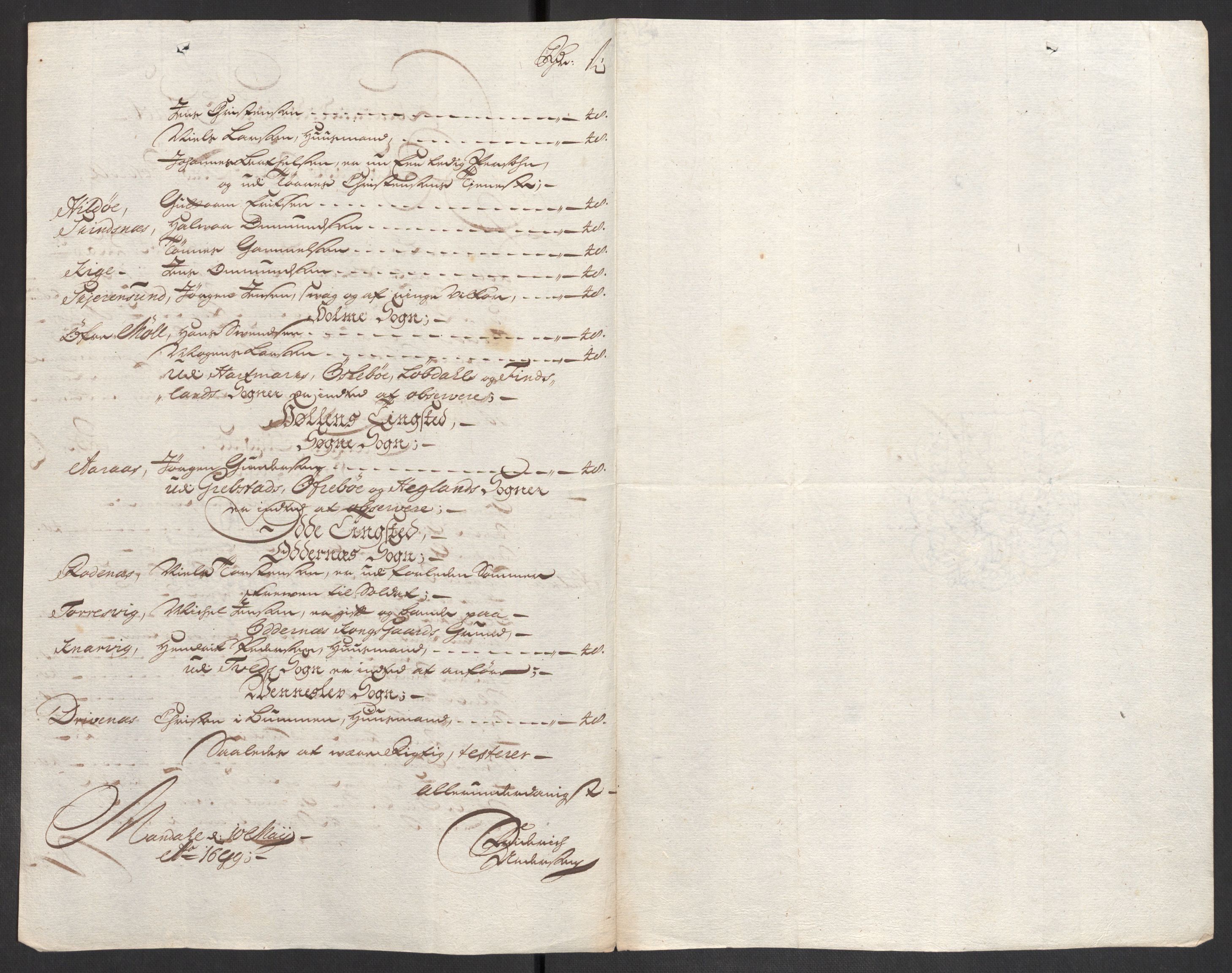 Rentekammeret inntil 1814, Reviderte regnskaper, Fogderegnskap, AV/RA-EA-4092/R43/L2547: Fogderegnskap Lista og Mandal, 1698-1699, p. 229