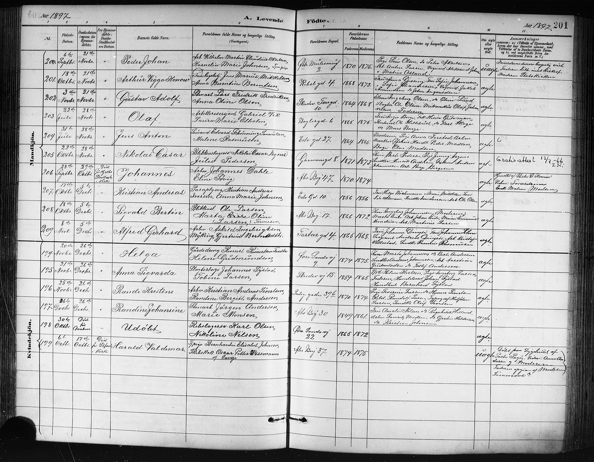 Sandviken Sokneprestembete, AV/SAB-A-77601/H/Hb/L0002: Parish register (copy) no. A 3, 1888-1902, p. 201