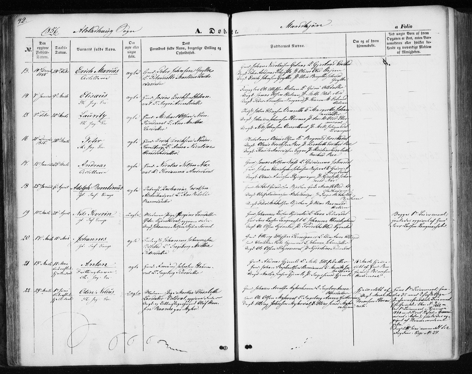 Ministerialprotokoller, klokkerbøker og fødselsregistre - Nord-Trøndelag, SAT/A-1458/717/L0154: Parish register (official) no. 717A07 /1, 1850-1862, p. 42